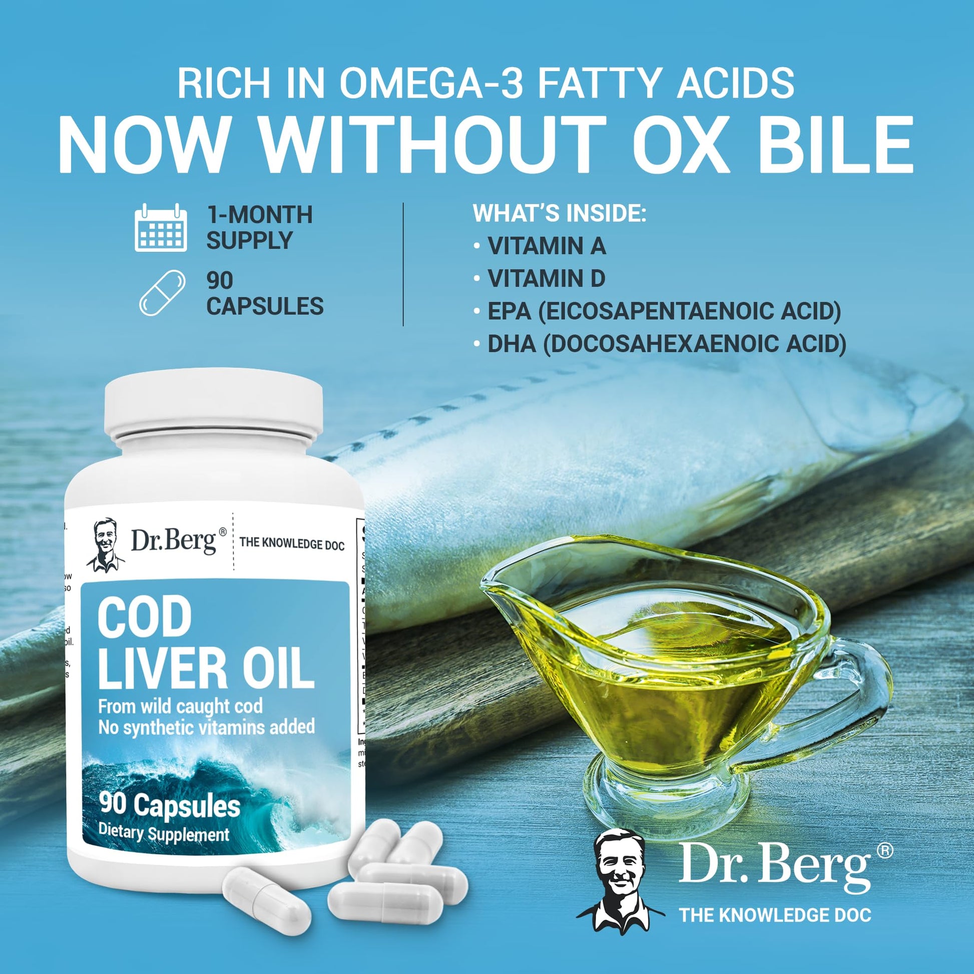 Dr. Berg Cod Liver Oil Capsules - New Formula Without OxBile - Rich in Omega-3 Fatty Dr. Berg Nutritionals Au supplements