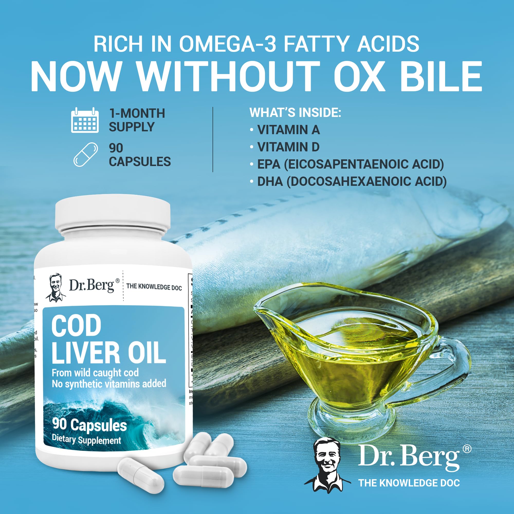 Dr. Berg Cod Liver Oil Capsules - New Formula Without OxBile - Rich in Omega-3 Fatty Dr. Berg Nutritionals Au supplements