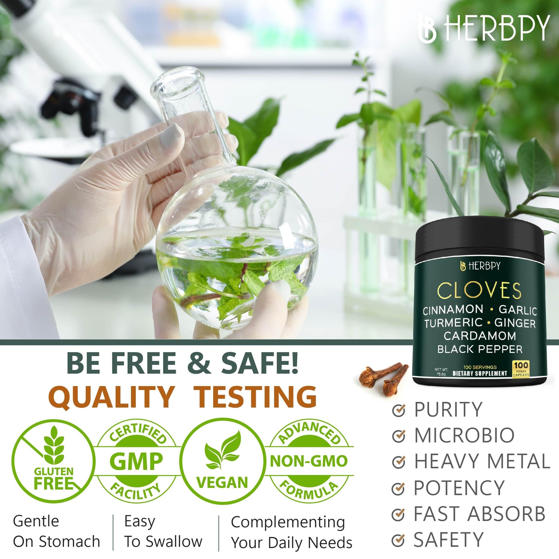 Herbpy 7in1 Clove Supplement Rich in Vitamins & Minerals Supports Digestion, Immune & Heart Health with Cinnamon, Turmeric, Ginger, Cardamom, Garlic & Black Pepper - 100 Vegan Capsules Herbpy Au supplements