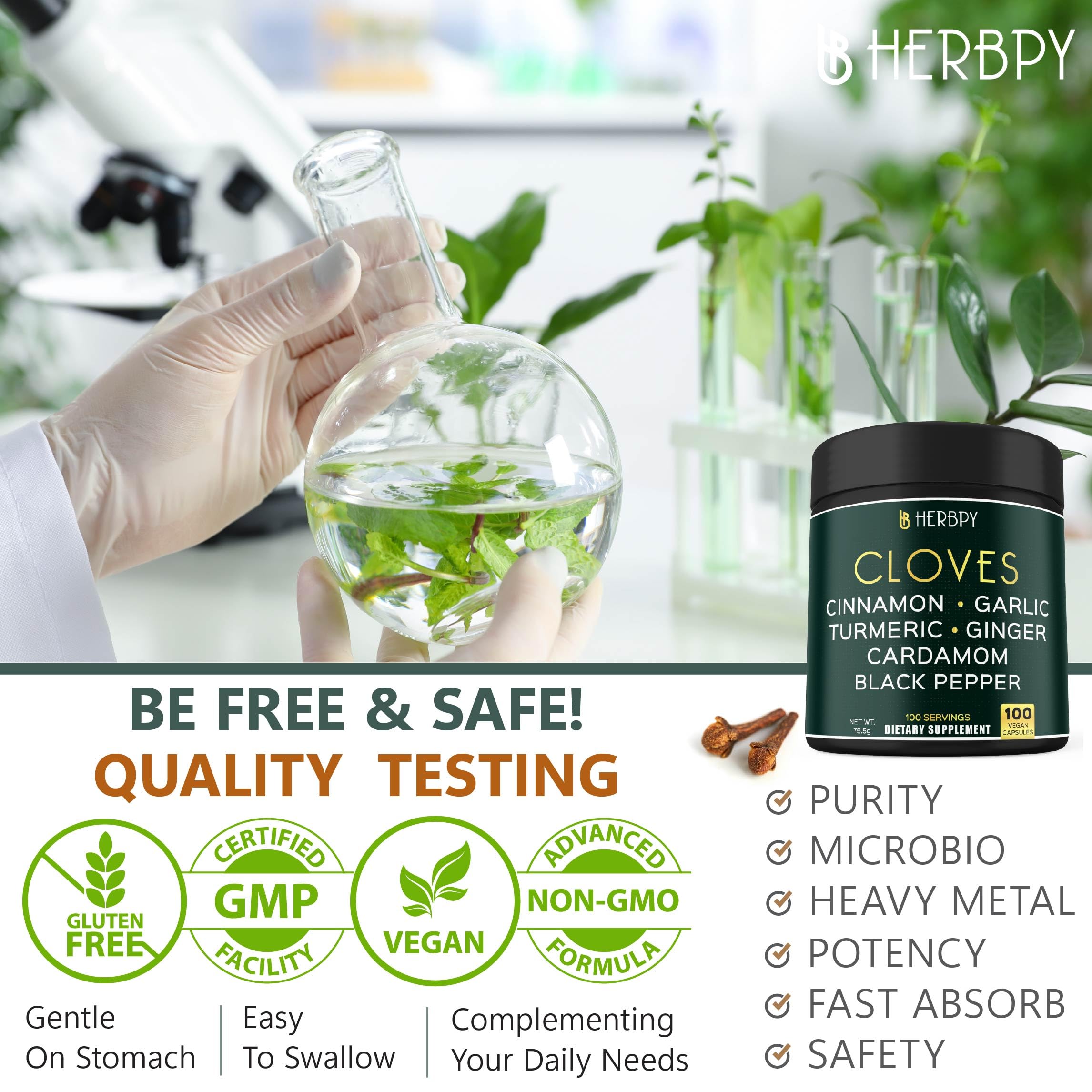 Herbpy 7in1 Clove Supplement Rich in Vitamins & Minerals Supports Digestion, Immune & Heart Health with Cinnamon, Turmeric, Ginger, Cardamom, Garlic & Black Pepper - 100 Vegan Capsules Herbpy Au supplements