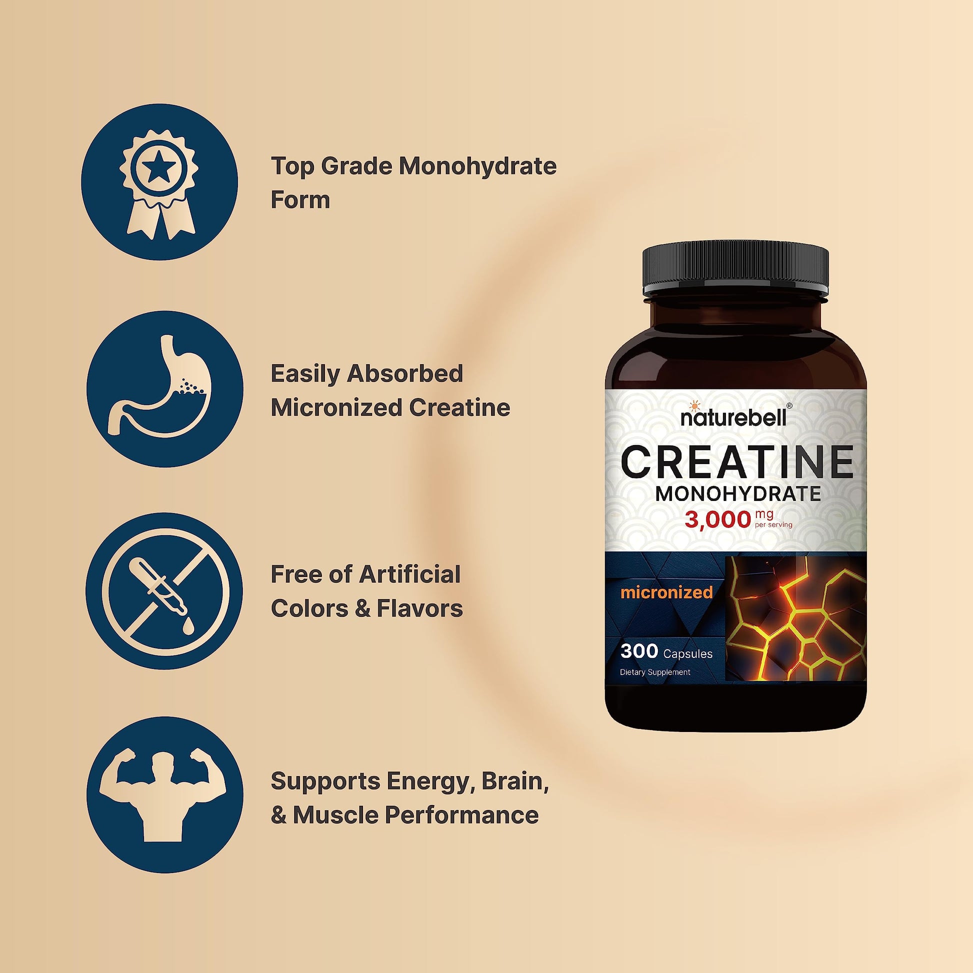 Creatine Monohydrate 3,000mg Per Serving, 300 Capsules – Micronized – Unflavored NatureBell Au supplements