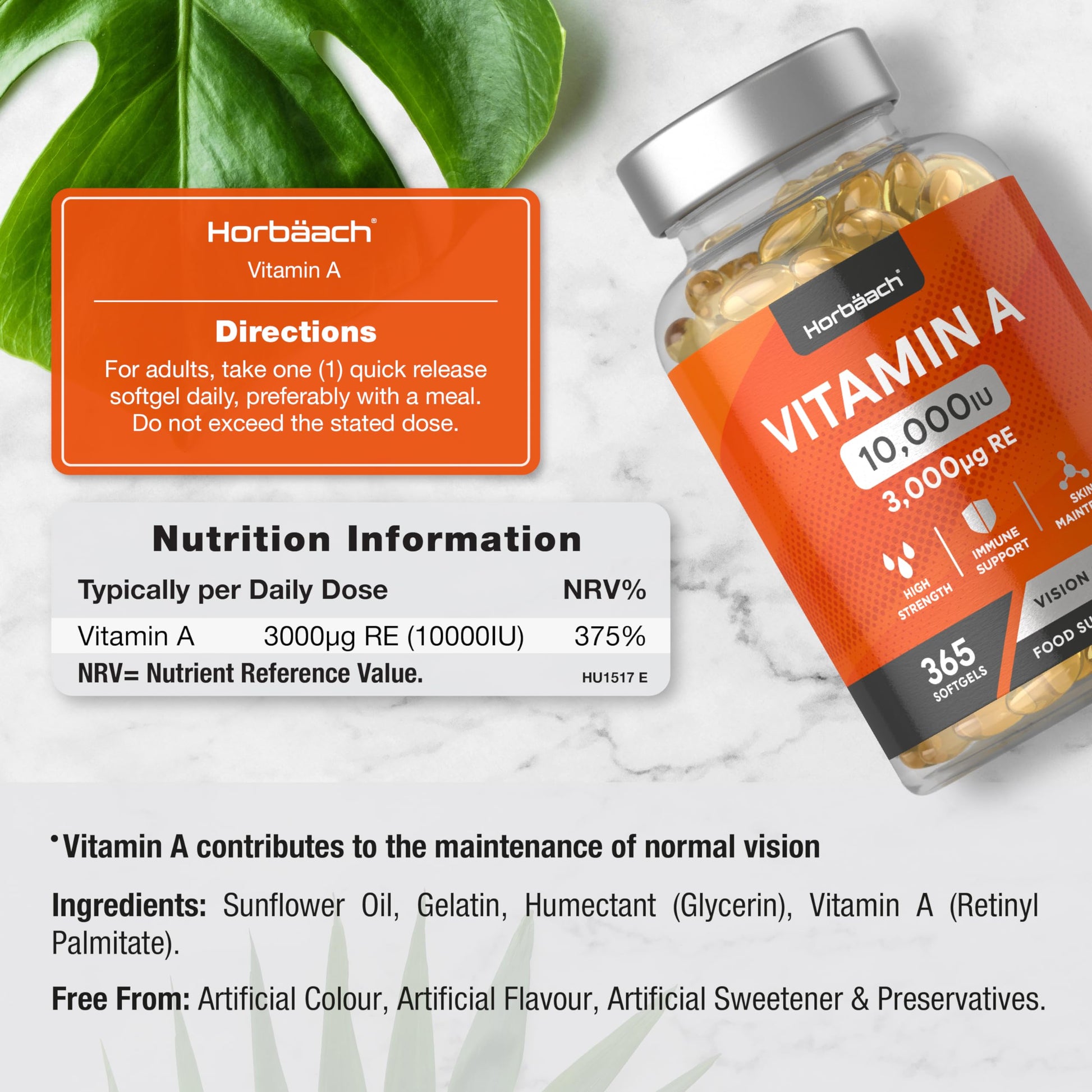 Vitamin A Capsules 10,000iu | 365 Count (1 Year Supply) | High Strength Vitamin A Supplem Horbäach Au supplements