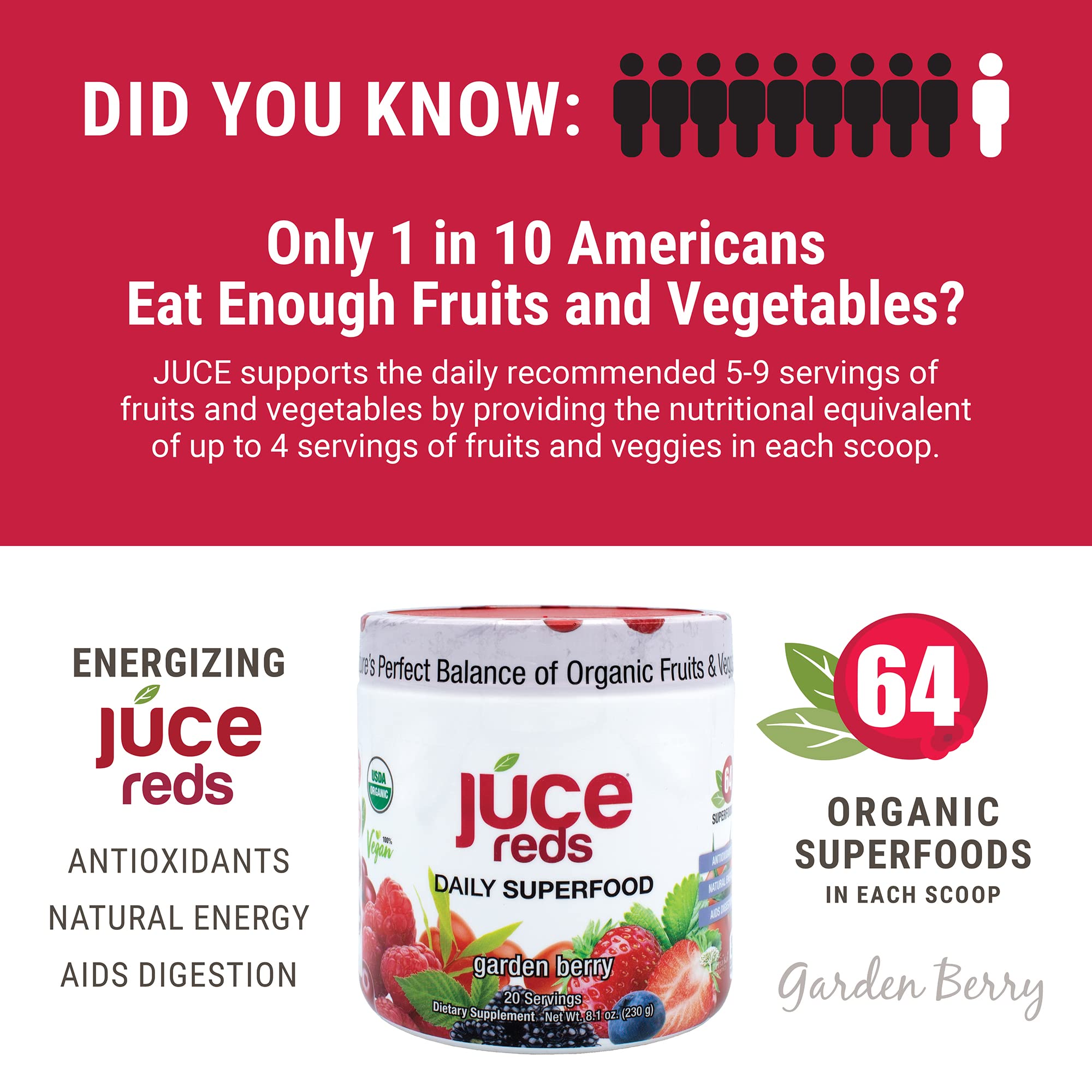 JUCE Reds Organic Superfood Powder - Garden Berry Flavor | Fruit and Veggie Powder Terra Kai Organics Au supplements