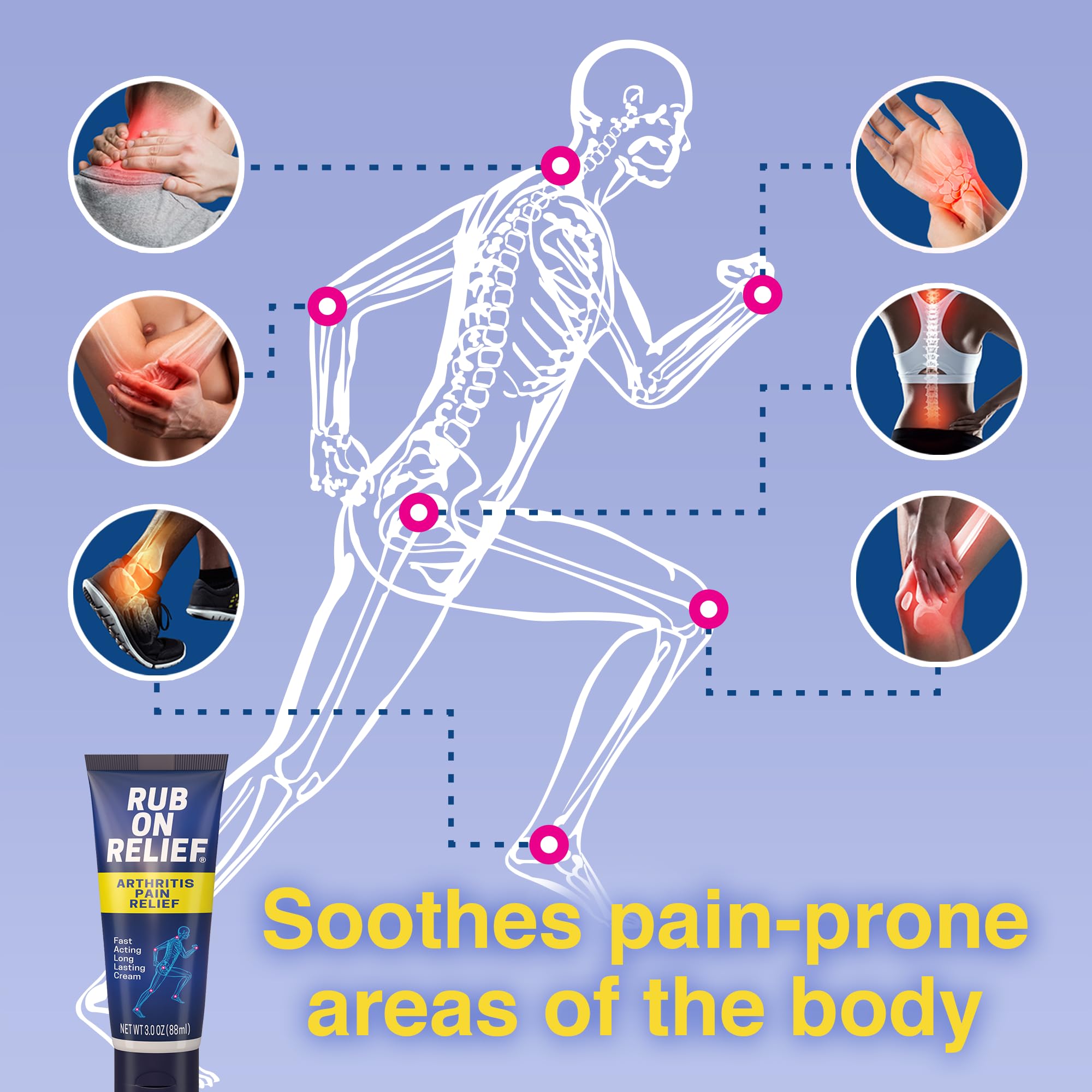 RUB ON RELIEF Arthritis Pain Relief Cream – 10-in-1 Non-Greasy Joints Pain Cream for Knees, Back, Neck, Hands, & Muscle Aches with Menthol, Camphor, Arnica, MSM & Turmeric Up to 8 Hours, 3oz (3 Pack) RUB ON RELIEF Au supplements