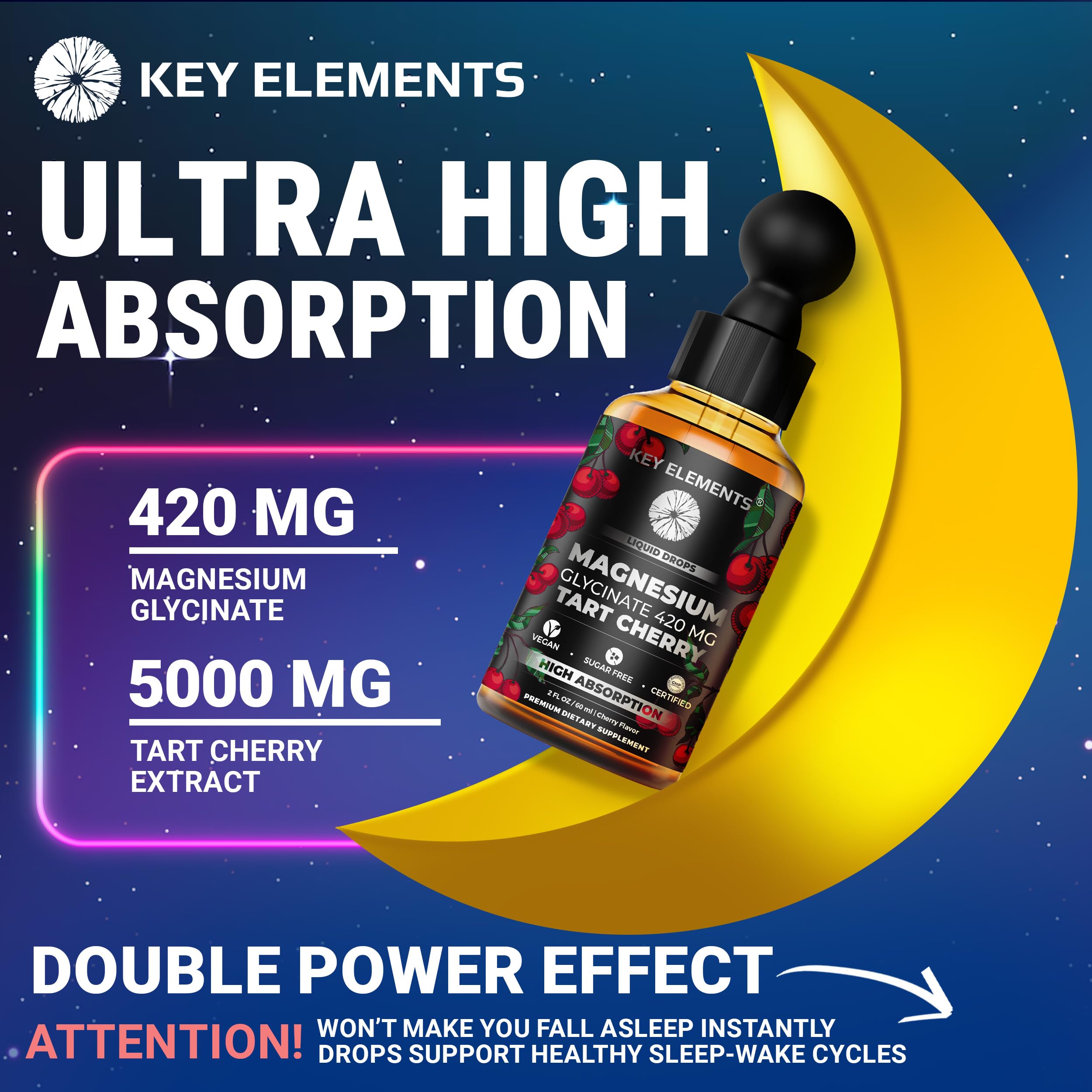 Liquid Magnesium Glycinate 420 Mg with Natural Tart Cherry Extract | Magnesium Glycinate Drops Supplement for Sleep, Mood & Mobility Support | Tart Cherry Extract KEY ELEMENTS Au supplements