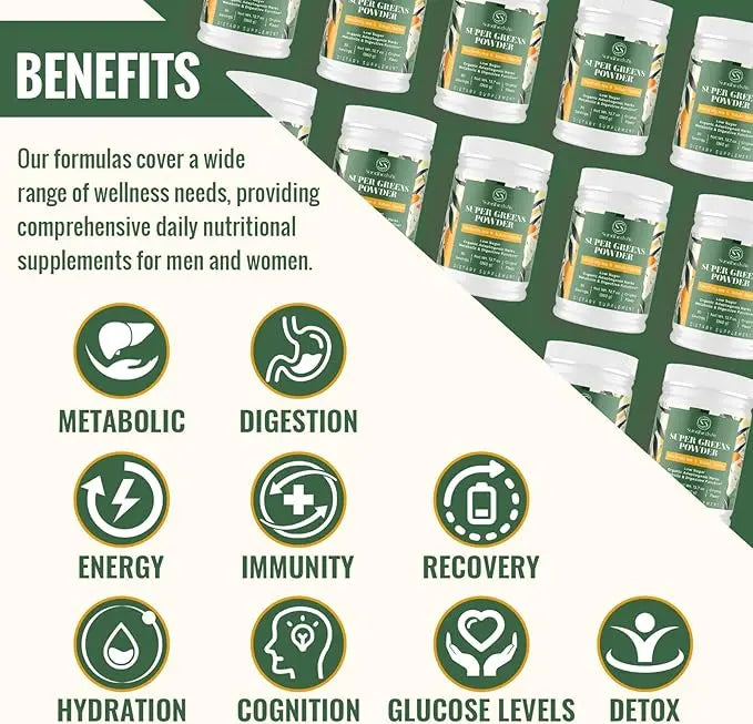 Super Greens Powder Superfood + Electrolytes & Tonic Herbs | Organic Greens, Shilajit, Adaptogens, Antioxidants, Preobiotic & Probiotic & Postbiotic| for Energy, Gut & Immune| Unflavored - 30 Servings Sundhedsliv Au supplements