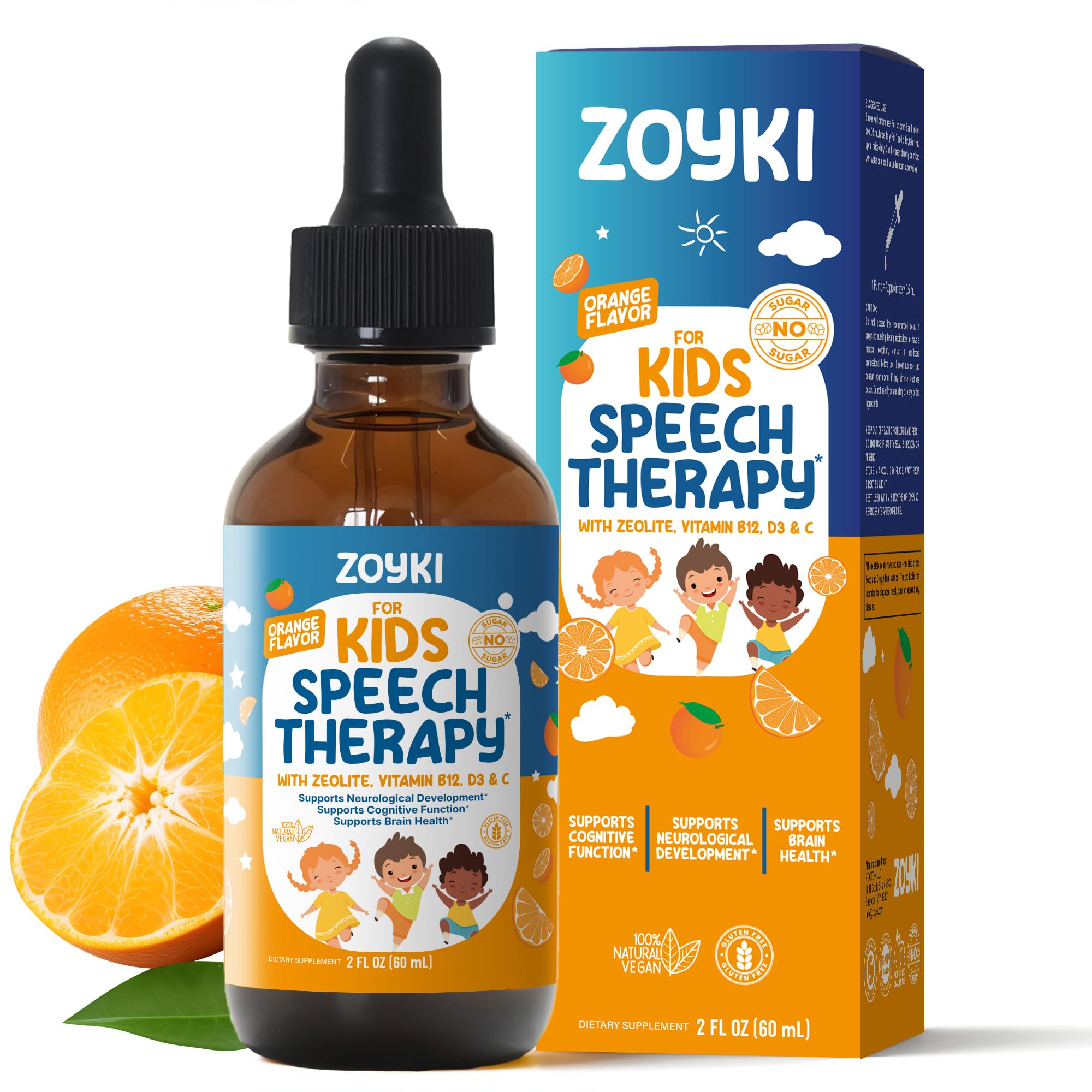 Zoyki Speech Therapy Drops for Kids - Speech Support Supplement for Communication Delay Cognitive Function Language & Brain Development with Zeolite Vitamins B12 D3 C - Sugar Free Gluten-Free Vegan Zoyki Au supplements