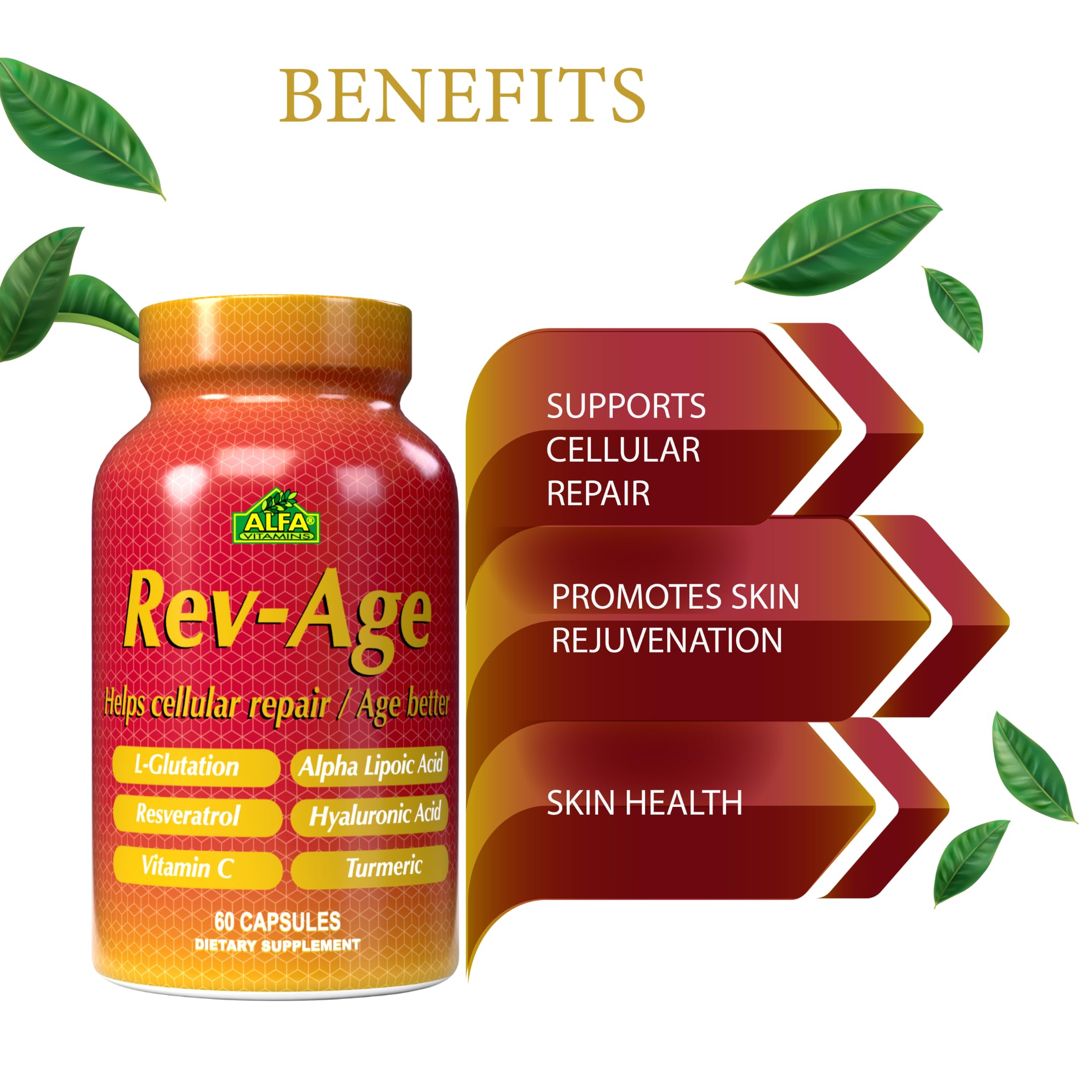 ALFA VITAMINS Rev-Age Cellular Repair Supplement for Anti-Aging & Immune System Support - 60 Capsules ALFA VITAMINS Au supplements