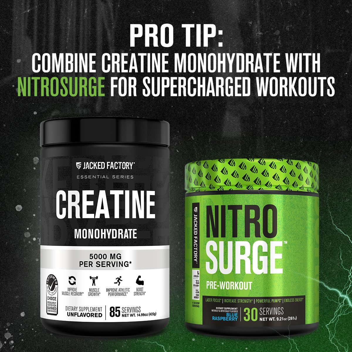 Jacked Factory Creatine Monohydrate Powder 425g - 5g Daily Creatine Supplement for Men and Women, Vegan-Friendly, Third-Party Tested - 85 Servings, Unflavored Jacked Factory Au supplements