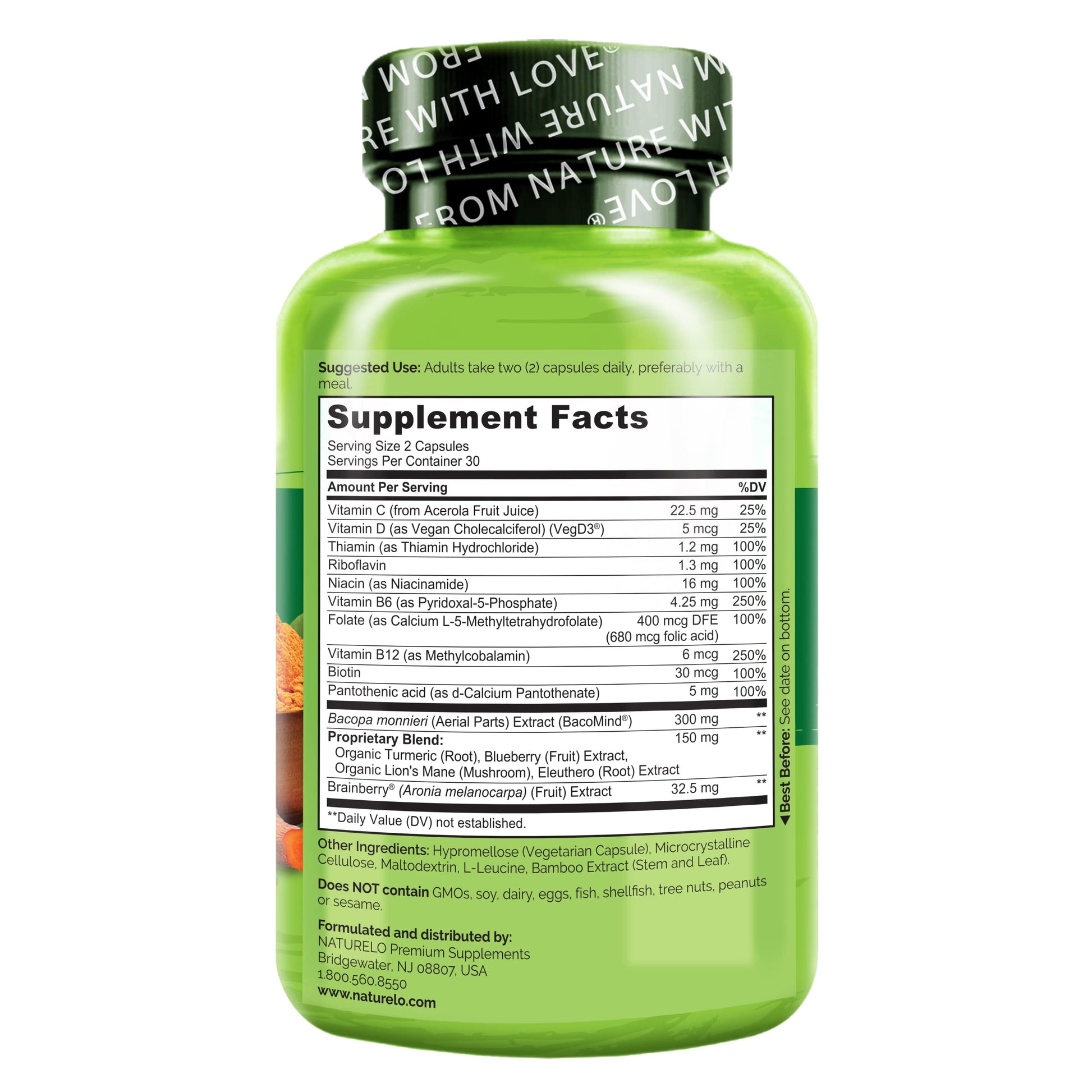 NATURELO Whole Food Brain Supplement - Brain Health Supplements for Memory & Focus Support - Enhance Brain Health Blend Supplement for Adults - 60 Vegetarian Capsules NATURELO Au supplements