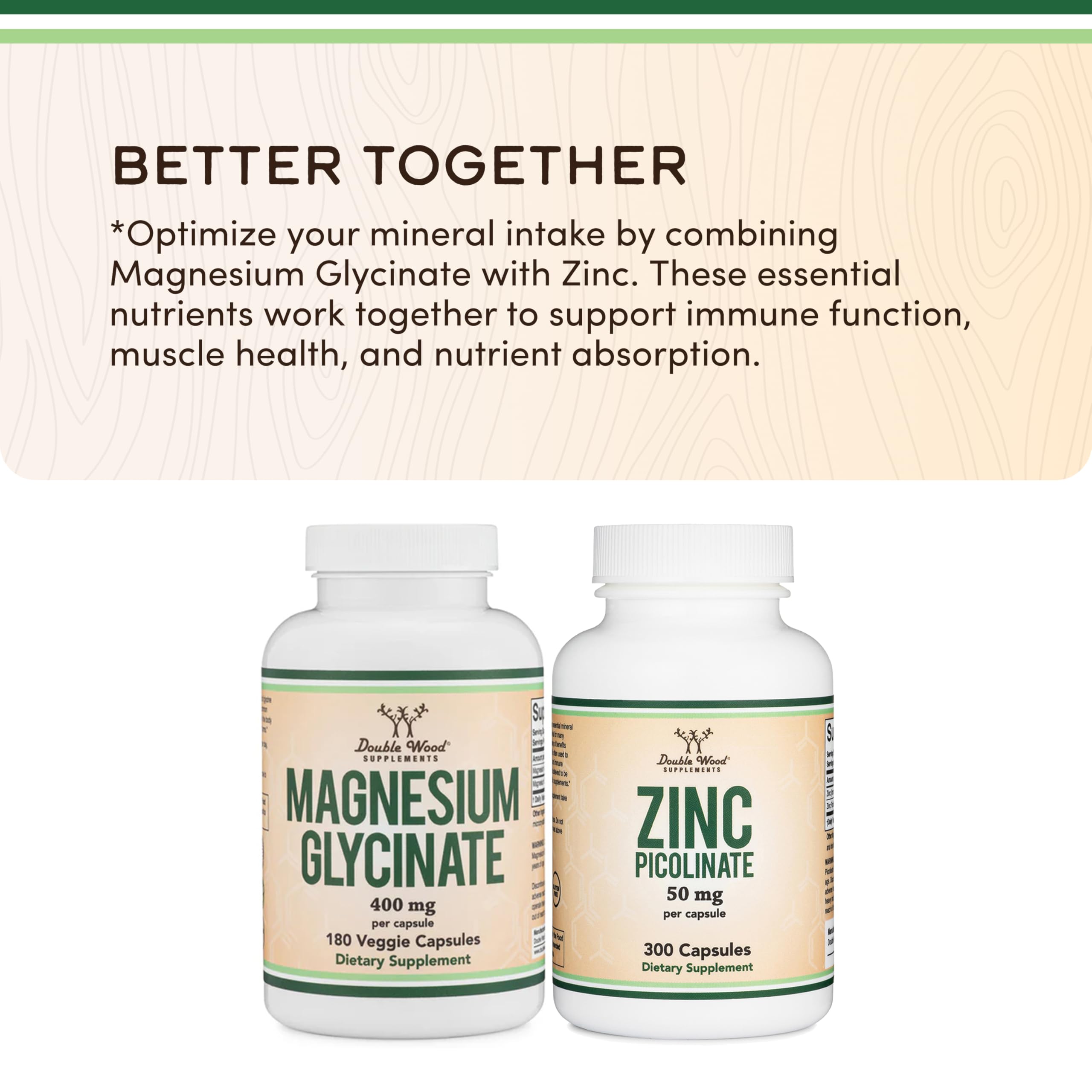 Magnesium Glycinate 400mg | 180 Capsules | Sleep, Muscle, & Heart Support | Vegan, Third Party Tested, Gluten Free, Non-GMO, by Double Wood Supplements Double Wood Supplements Au supplements