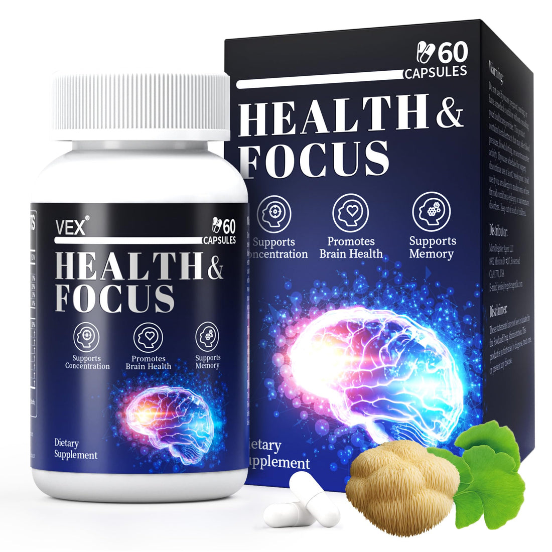 VEX Supplement – Memory & Clarity Support with Folic Acid, Vitamin B, Acetylcysteine, Bacopa Monnieri, Lion’s Mane, Ginkgo Biloba & Black Pepper – Cognitive, 60 Capsules VEX Au supplements
