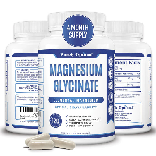 Purely Optimal Magnesium Glycinate 500mg – Sleep Support & Stress Relief – Gentle, High Absorption Magnesium Supplement for Muscle Relaxation, Calm & Nerve Support – 120 Capsules Purely OptimalAU supplements