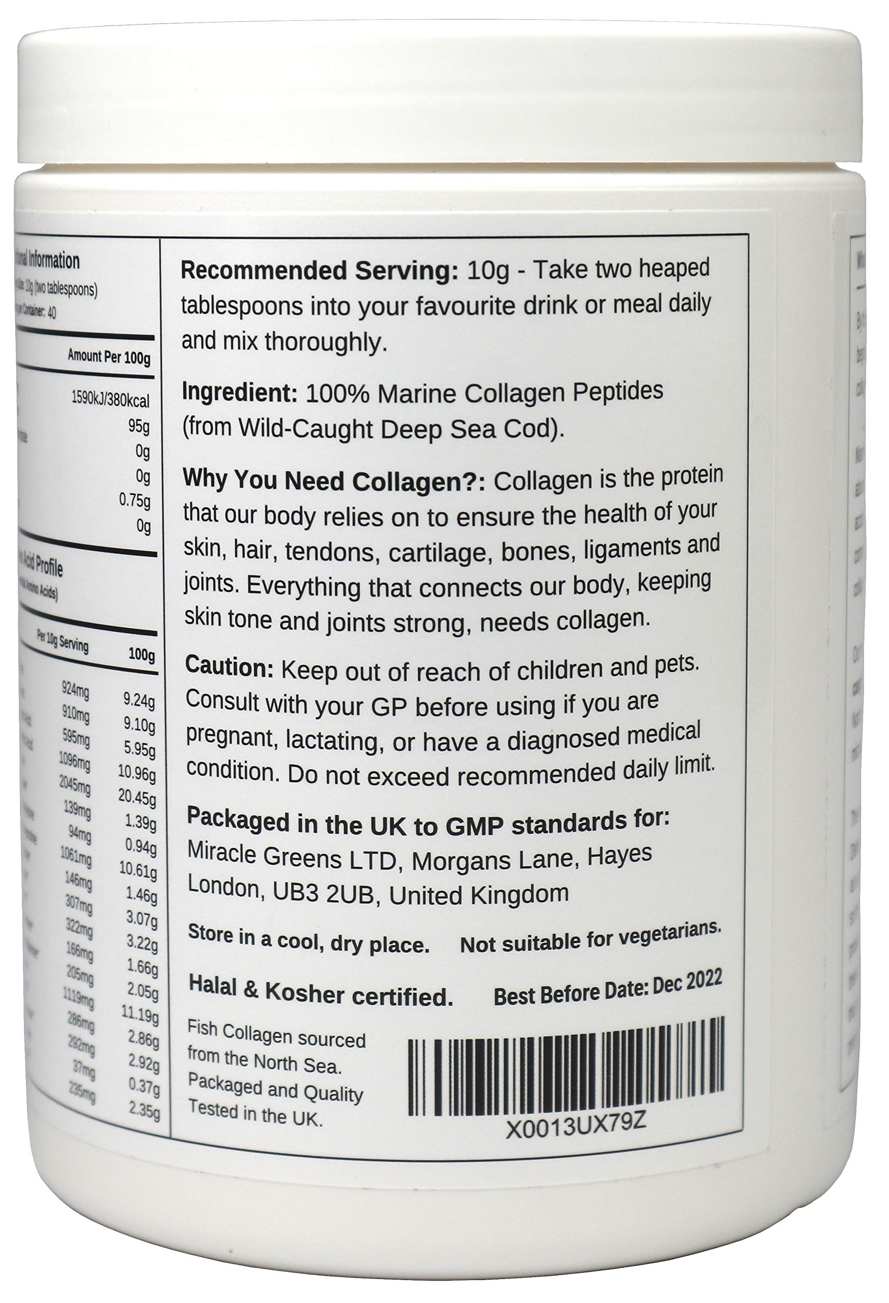 Marine Collagen Peptides (400g) | Hydrolysed from Wild Caught North SEA Cod Miracle Greens Au supplements