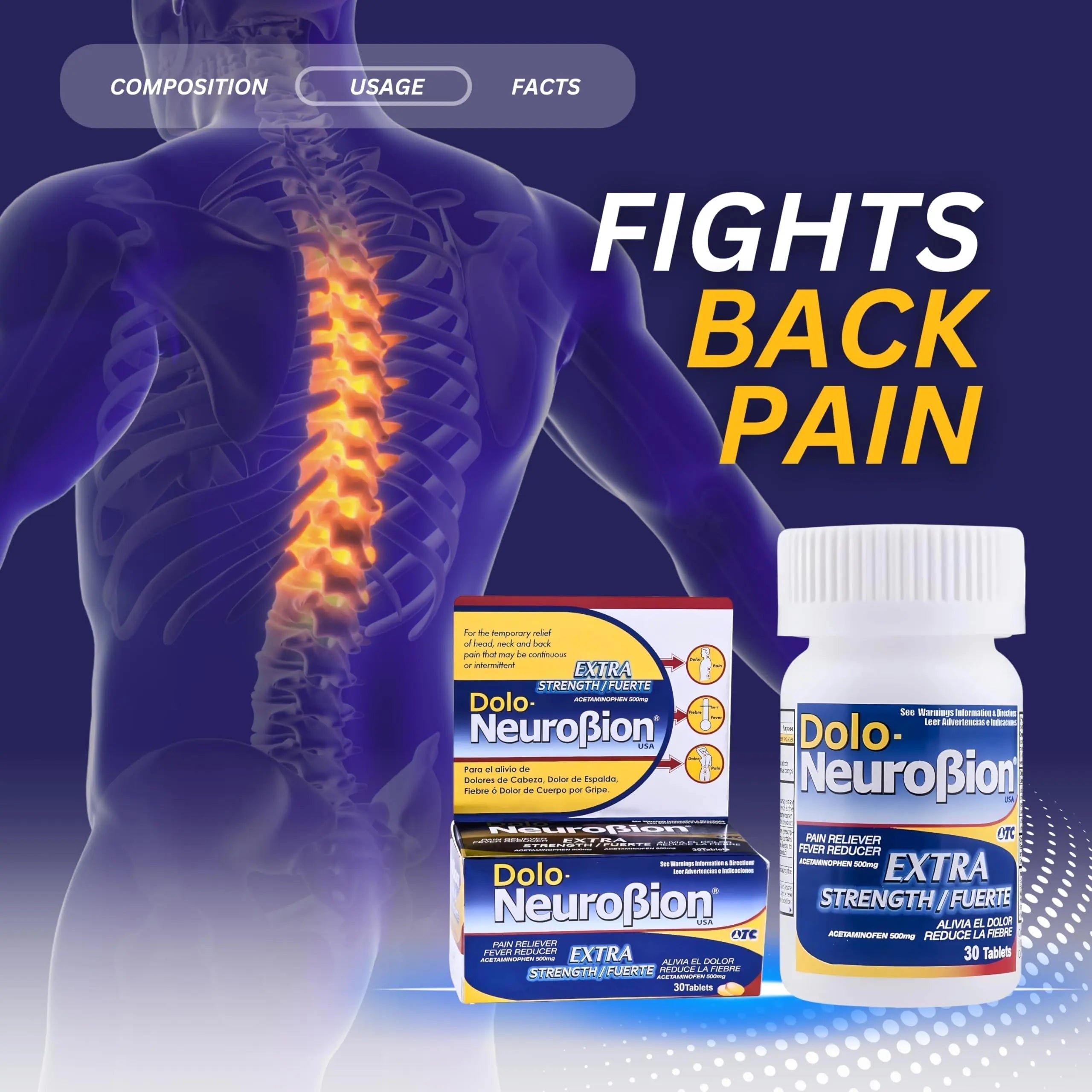 Dolo Neurobion 30 Tablets - Pain Reliever, Fever Reducer, Extra Strength, Fuerte, Alivia el Dolor, Reduce la Fiebre Neurobion Au supplements