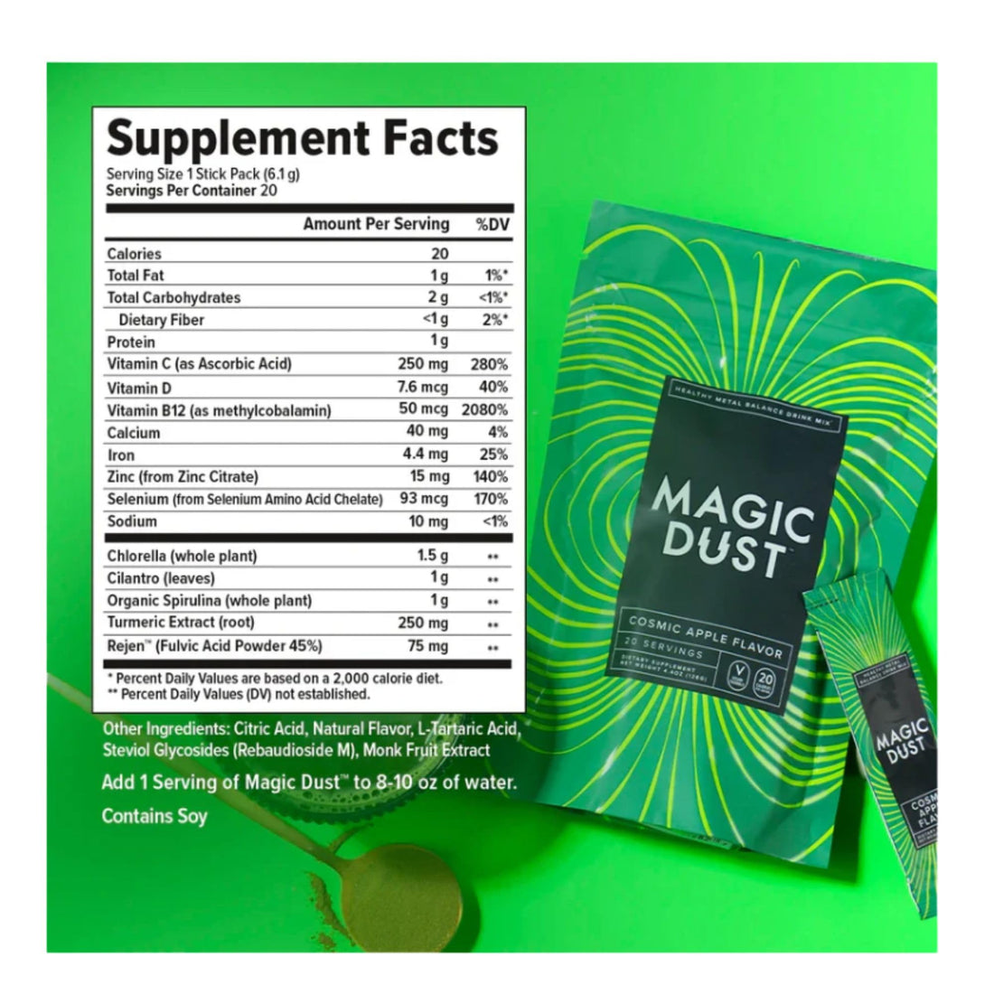InnoSupps Magic Dust Super Greens Powder Drink Mix Packets with Chlorella Powder - Gut Health, Immune Support, & Energy Support - Vitamins & Mineral Supplement for Health, Cosmic Apple (20 Servings) InnoSupps uk supplements