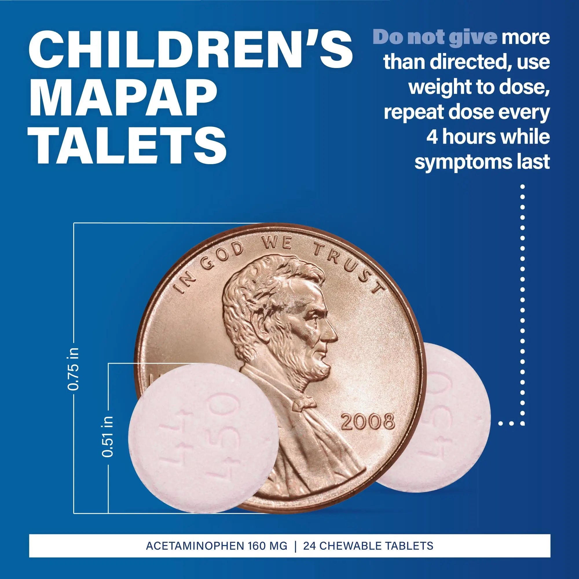 MAJOR Children’s Mapap Acetaminophen 160 mg Chewable Tablets - Pain Reliever/Fever Reducer - Aspirin Free - Ibuprofen Free - for Ages 2 to 11-24 Count (3 Pack) MAJOR Au supplements