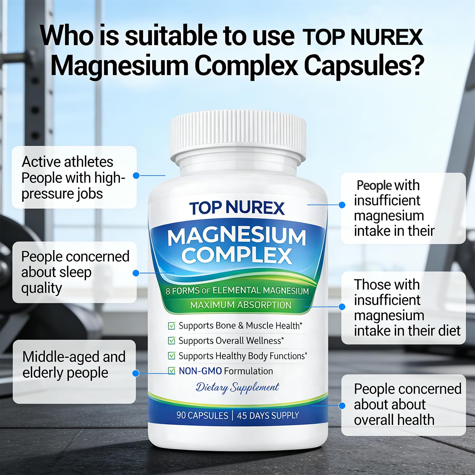 Top Nurex Magnesium Complex 1000 mg, 8-Source Magnesium Blend with Glycinate, Citrate, Malate & Taurate, Vegan Formula, Non-GMO, 90 Capsules Top Nurex Au supplements