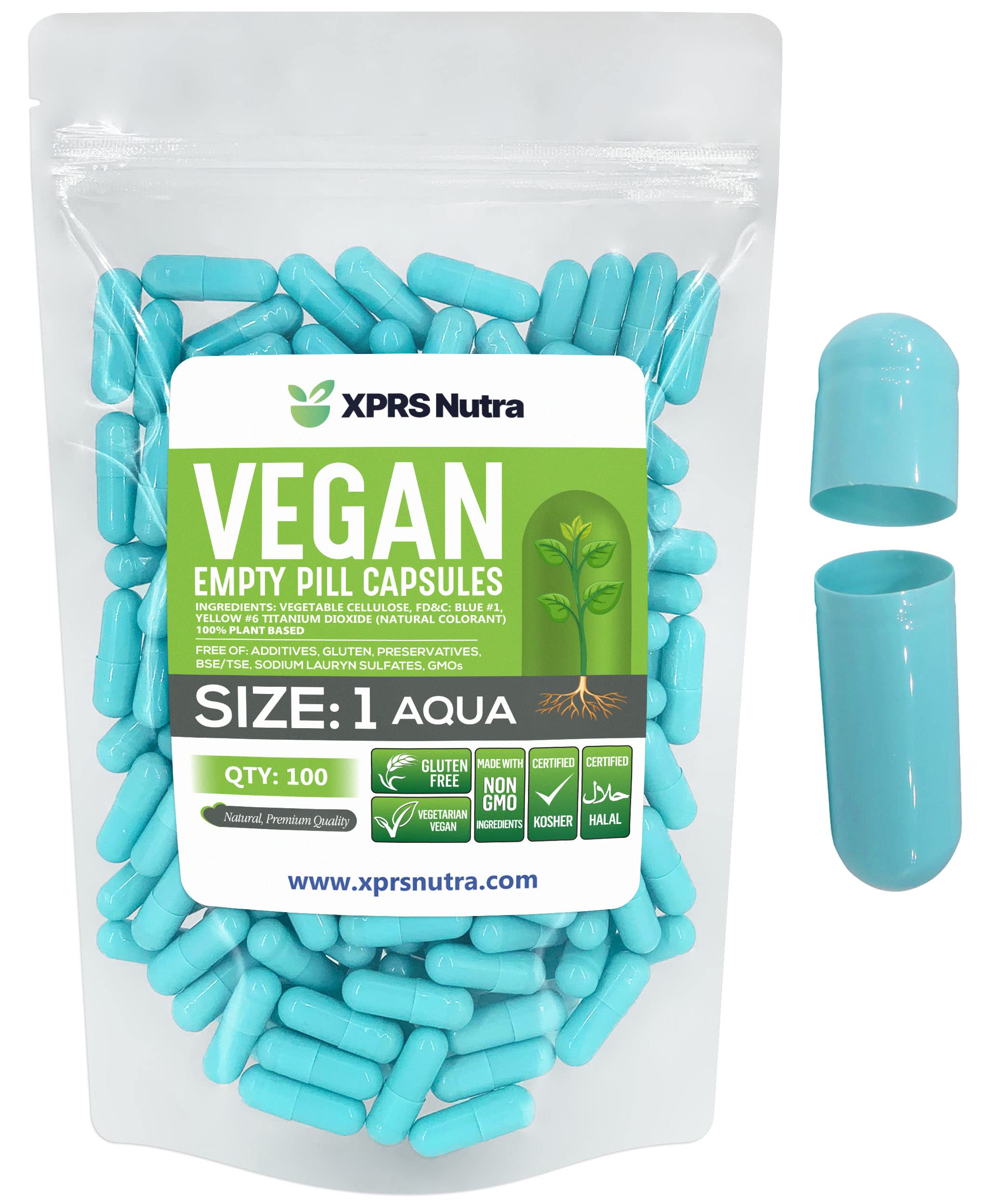 XPRS Nutra Size 1 Empty Capsules - 100 Count Empty Vegan Capsules - Vegetarian Pills - DIY Vegetable Capsule Filling- Veggie Pill Caps for Do-It-Yourself Supplements (Aqua) XPRS Nutra Au supplements