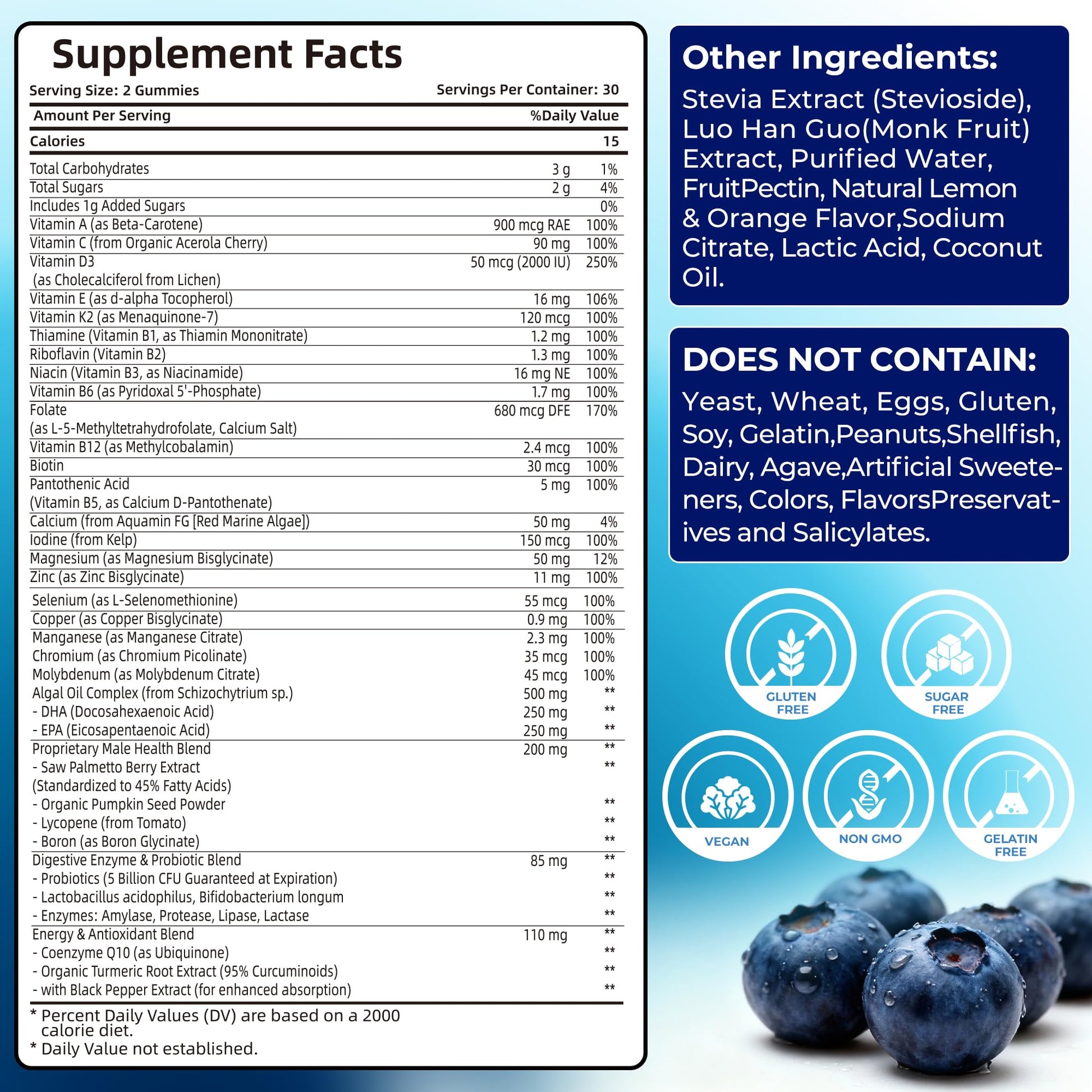 Mens Multivitamin Gummies for Men Daily - Zero Sugar Adult Gummy Vitamins with Saw Palmetto, Omega 3 DHA EPA, Probiotics 5B CFU, CoQ10, Turmeric Ginger for Prostate, Heart, Brain & Energy Support Utcils Au supplements