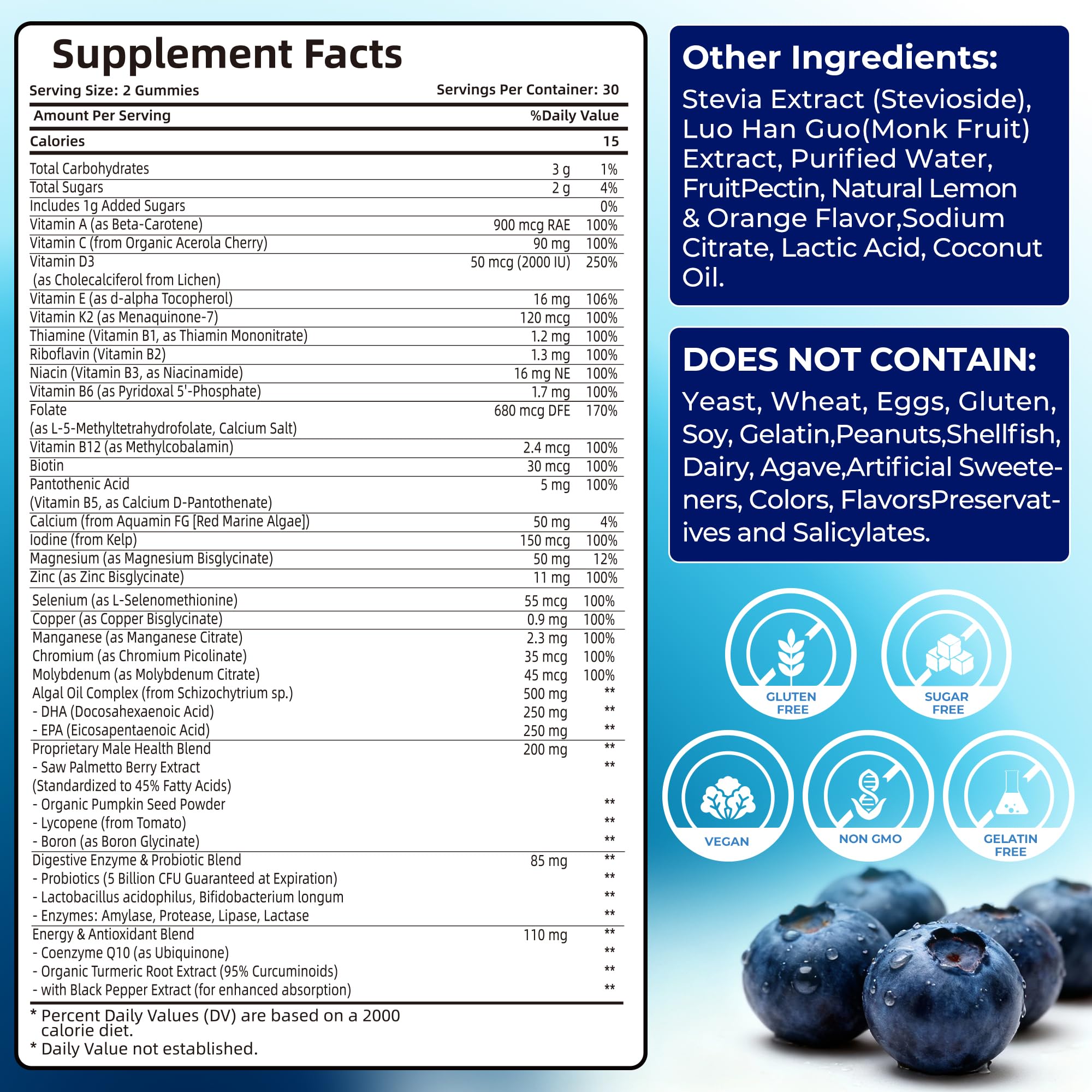 Mens Multivitamin Gummies for Men Daily - Zero Sugar Adult Gummy Vitamins with Saw Palmetto, Omega 3 DHA EPA, Probiotics 5B CFU, CoQ10, Turmeric Ginger for Prostate, Heart, Brain & Energy Support Utcils Au supplements
