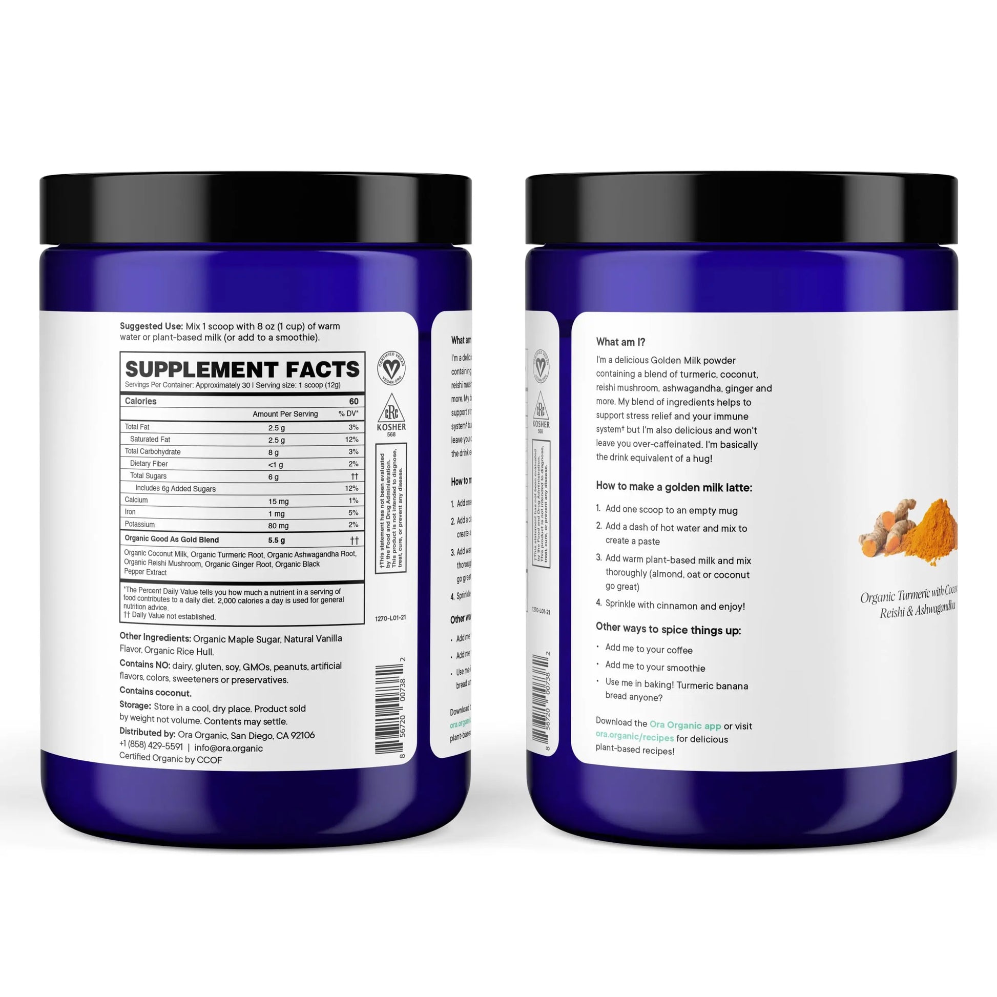 Ora Organic Golden Milk Powder - Ayurvedic Turmeric Powder with Organic Adaptogens - Ashwagandha, Reishi and Ginger | Organic, Gluten-Free, Soy-Free, Vegan, Non-GMO - Maple & Vanilla, 30 Servings Ora Organic Au supplements