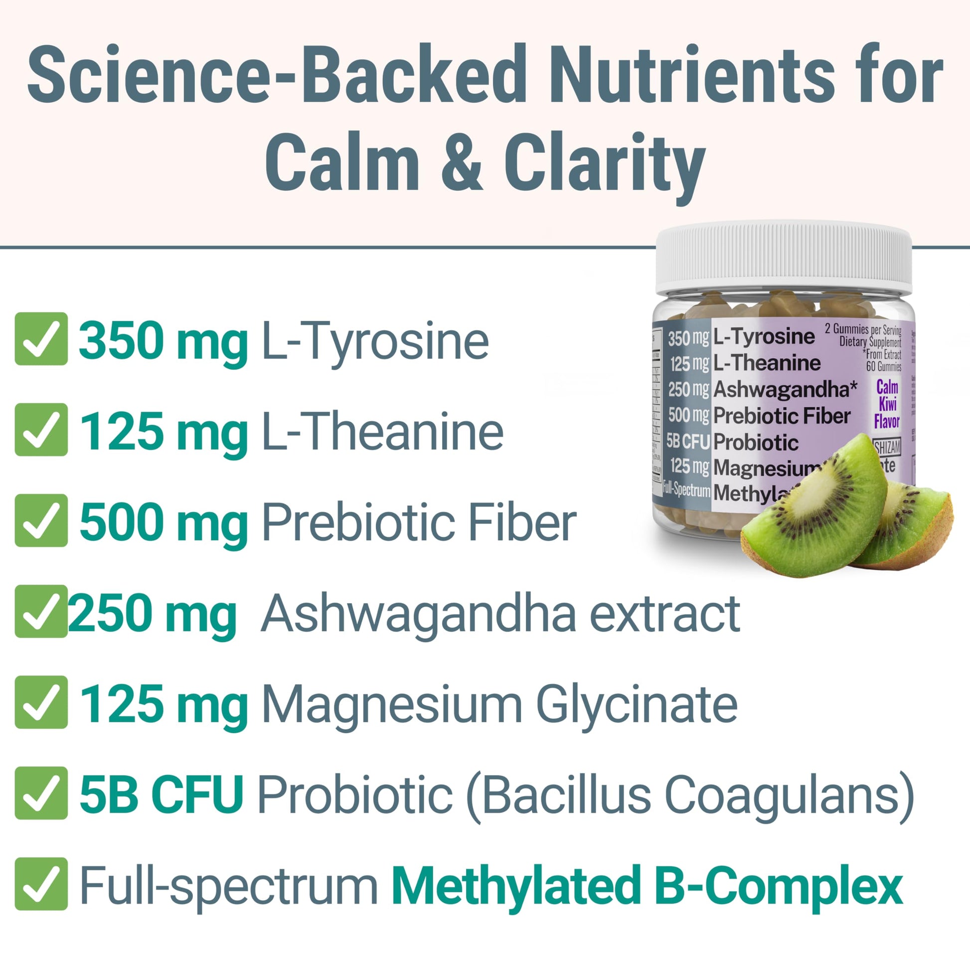 L-Tyrosine L-Theanine Methylated Vitamin B Complex Magnesium Glycinate Probiotic Fiber for Kids Adults Men Women w. Chicory Root Inulin 5-MTHF B12 P5P B6 B9 B5 B3 Powder Capsule Pill Supplement Alt SHIZAM Au supplements