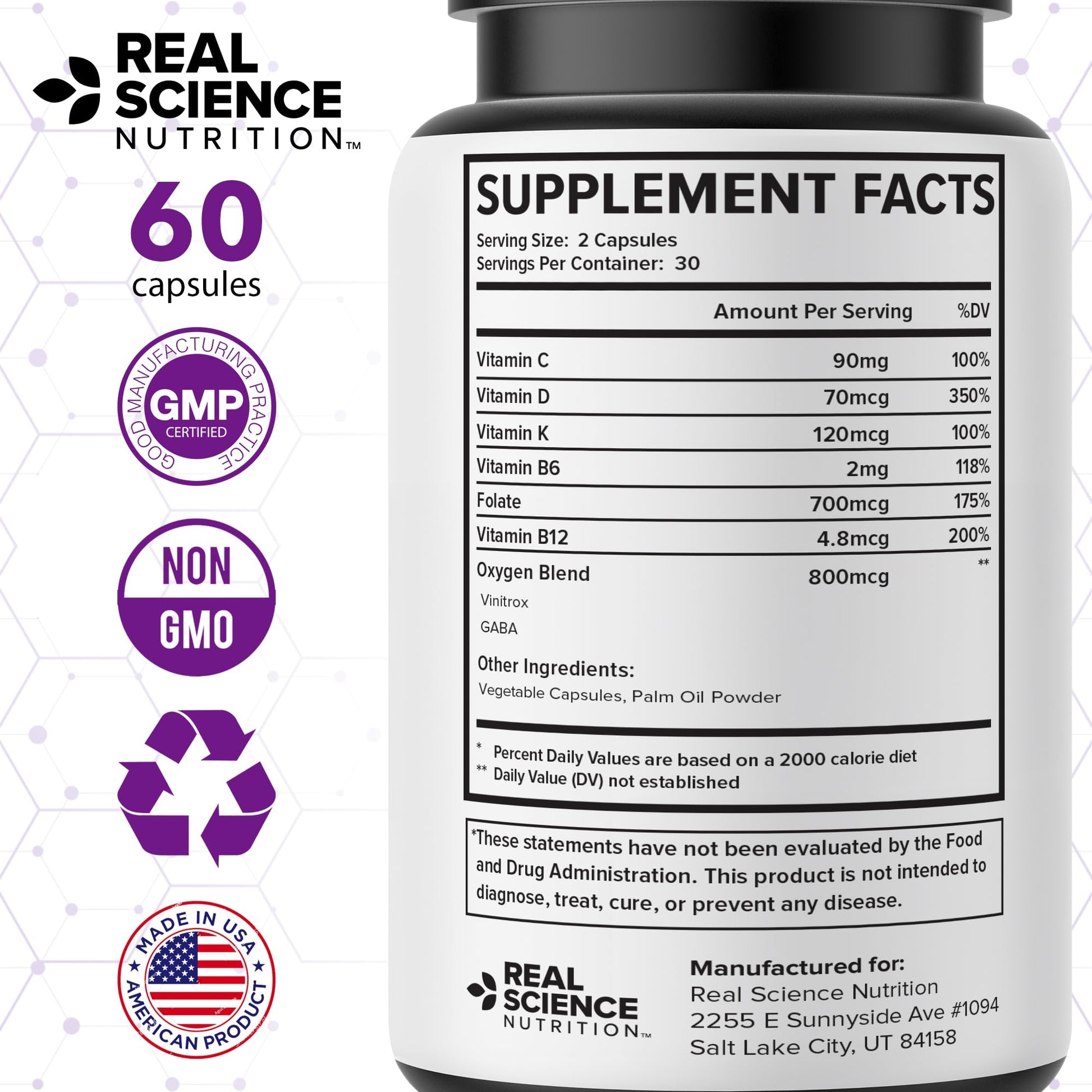 Real Science Oxygenate Miracle – Daily Lung & Circulation Support Supplement for Breathing Comfort and Energy – Supports Respiratory Function and Overall Wellness, 60 Caps Real Science Nutrition Au supplements