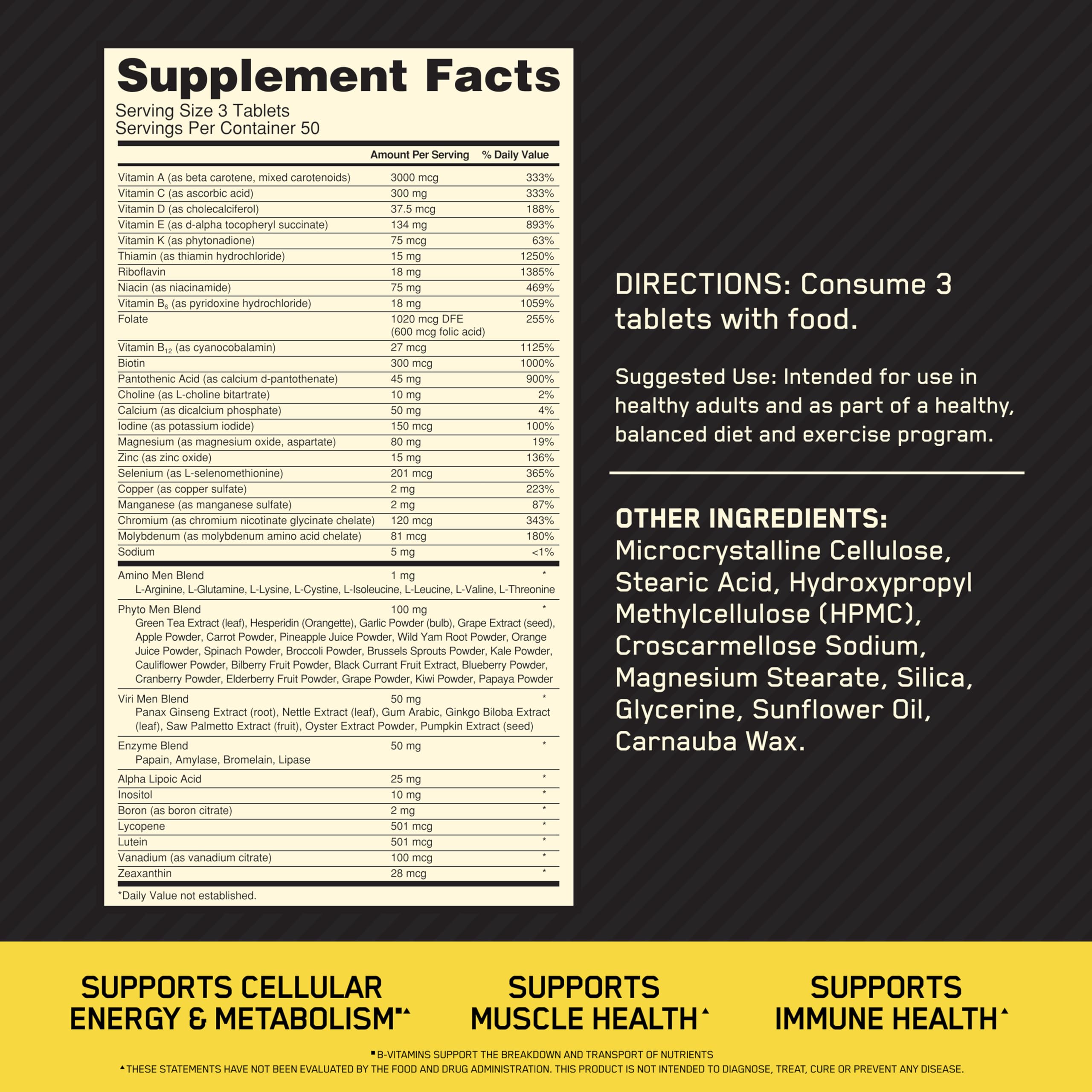 Optimum Nutrition Opti-Men, Vitamin C, Zinc and Vitamin D, E, B12 for Immune Support Mens Daily Multivitamin Supplement, 150 Count Optimum Nutrition Au supplements
