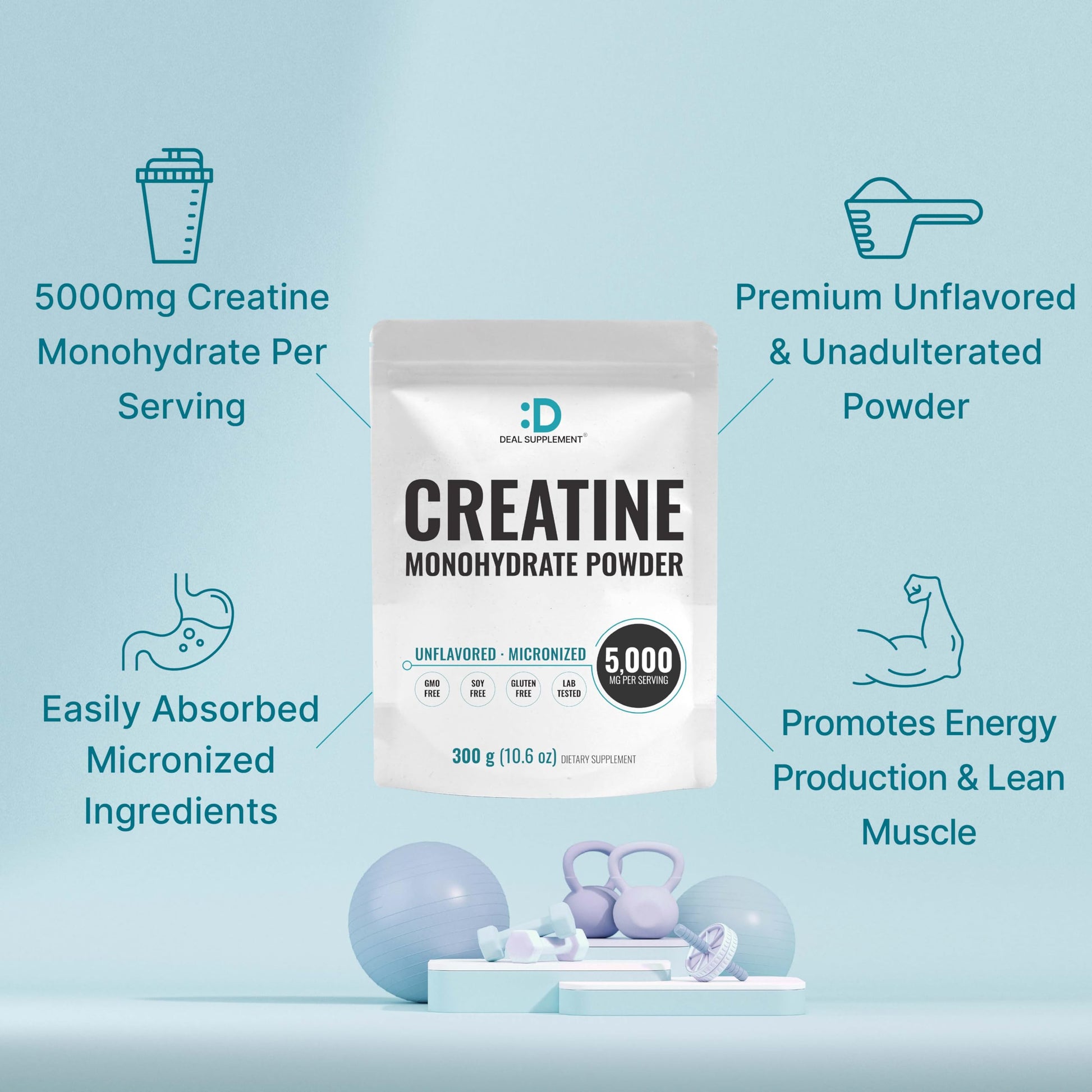 DEAL SUPPLEMENT Instant Creatine Monohydrate Powder, 5g Per Serving – 60 Servings | Micronized, Unflavored, Fast Absorbing Formula | Filler Free, Non-GMO, Keto Friendly, Vegan DEAL SUPPLEMENT Au supplements