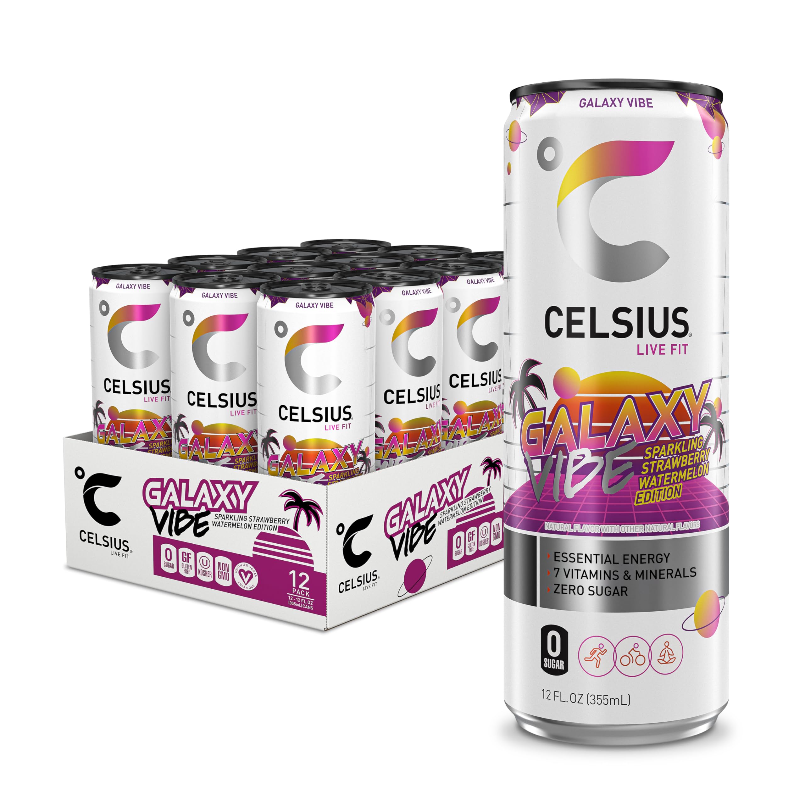 CELSIUS Sparkling Galaxy Vibe, Functional Essential Energy Drink 12 Fl Oz (Pack of 12) CELSIUS Au supplements