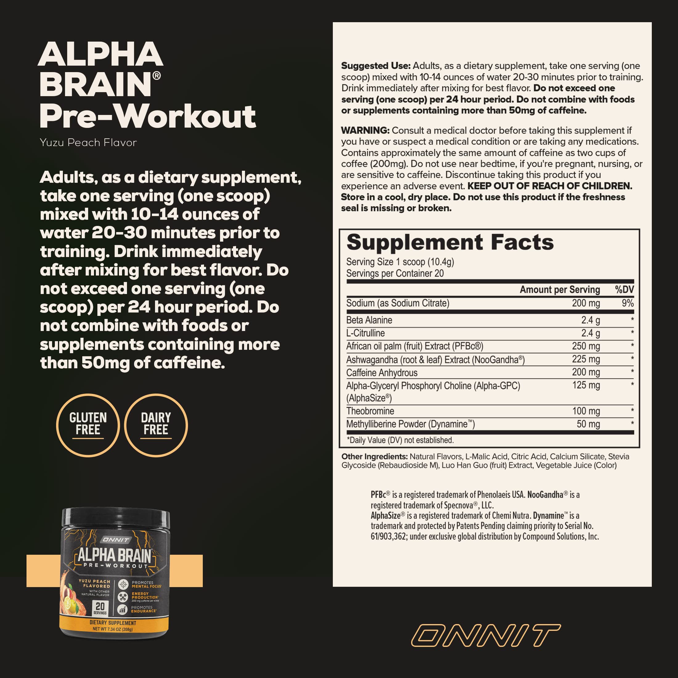 ONNIT Alpha Brain Pre-Workout - Yuzu Peach (20 Serving Tub) ONNIT Au supplements