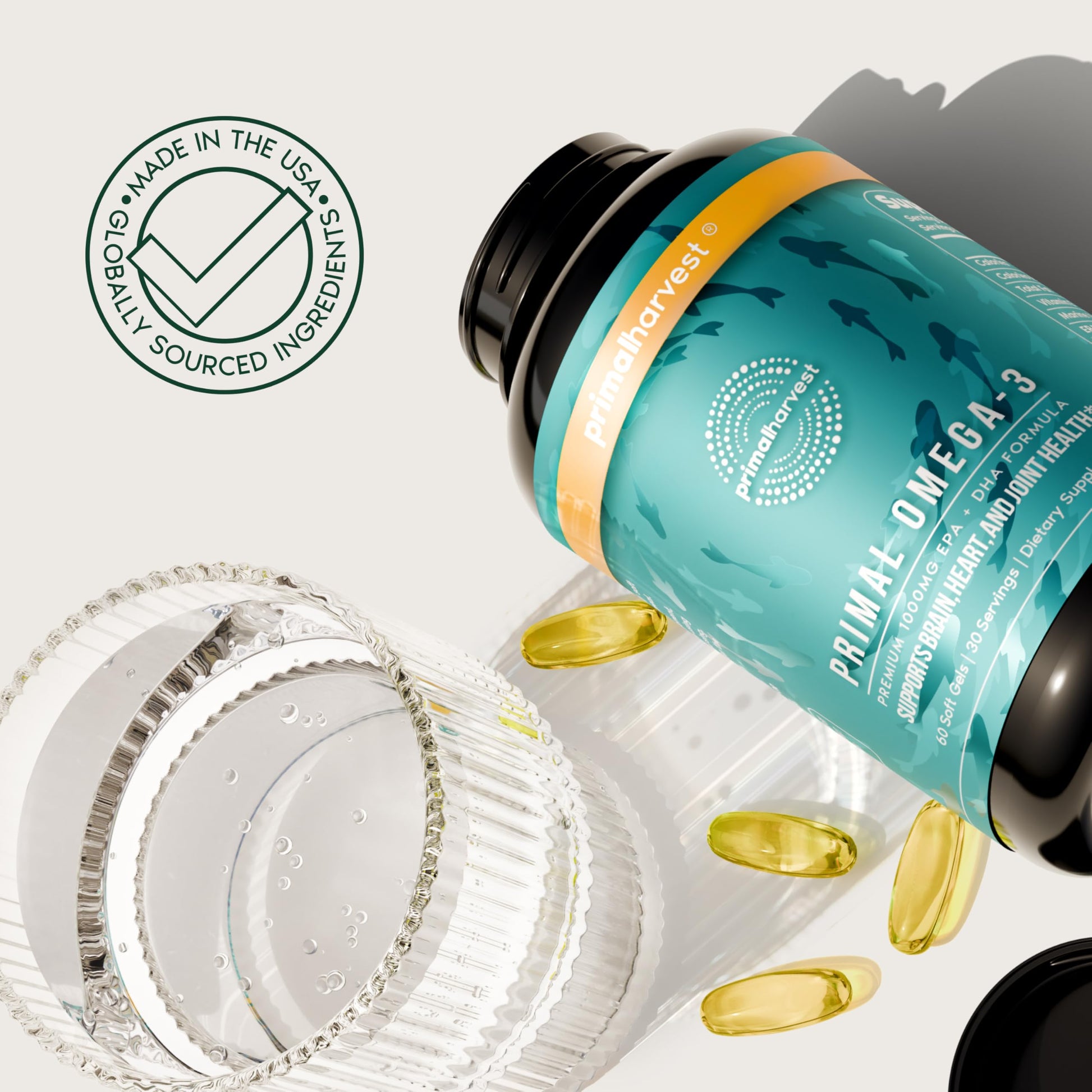 Primal Harvest Omega 3 Fish Oil Supplements, 30 Servings Soft Gels Capsules w/ 1000mg EPA + DHA Supplements, No Fishy Burps Non-GMO Omega 3 Fatty Acid Primal Harvest Au supplements