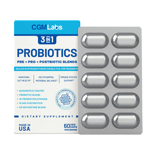 Probiotics 3 in 1 - Prebiotics + Probiotics + Postbiotics All in one! Nitrogen Purged, Individually Packed in Double-foil Blister for Freshness - 60 Veg caps by CGM Labs CGMLABSAU supplements