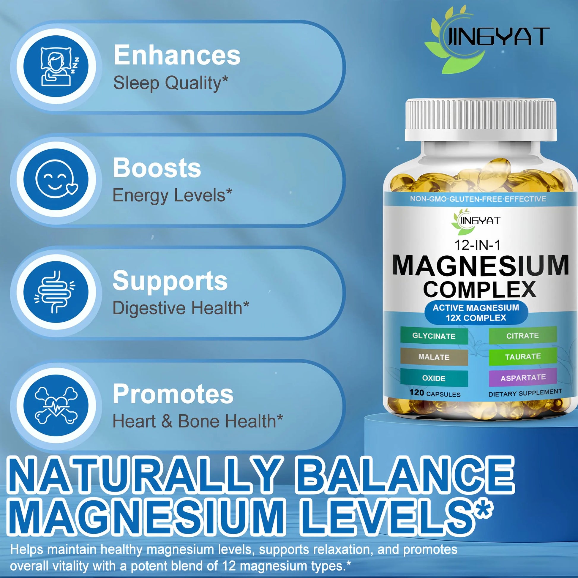Magnesium Complex Softgels - 12-in-1 Magnesium Supplement with Glycinate,Citrate,Malate,Oxide,Taurate - High Absorption Magnesium Complex for Women & Men for Muscle, Heart, Sleep, Bone, Nerve Support JINGYAT Au supplements