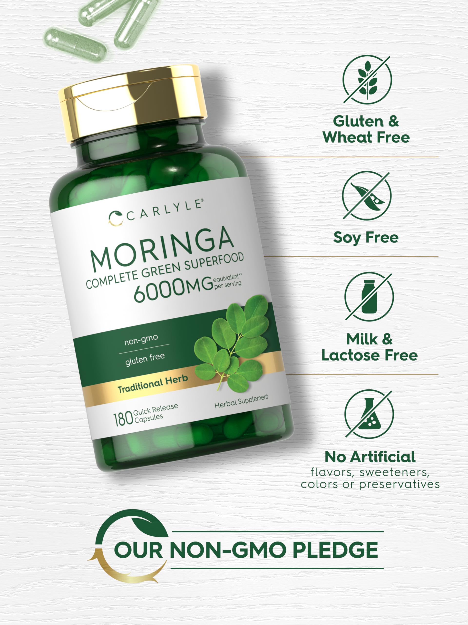Carlyle Moringa Oleifera Supplement | 180 Capsules | Complete Green Superfood for Women and Men | Non-GMO and Gluten Free | from Moringa Leaf Powder Carlyle Au supplements