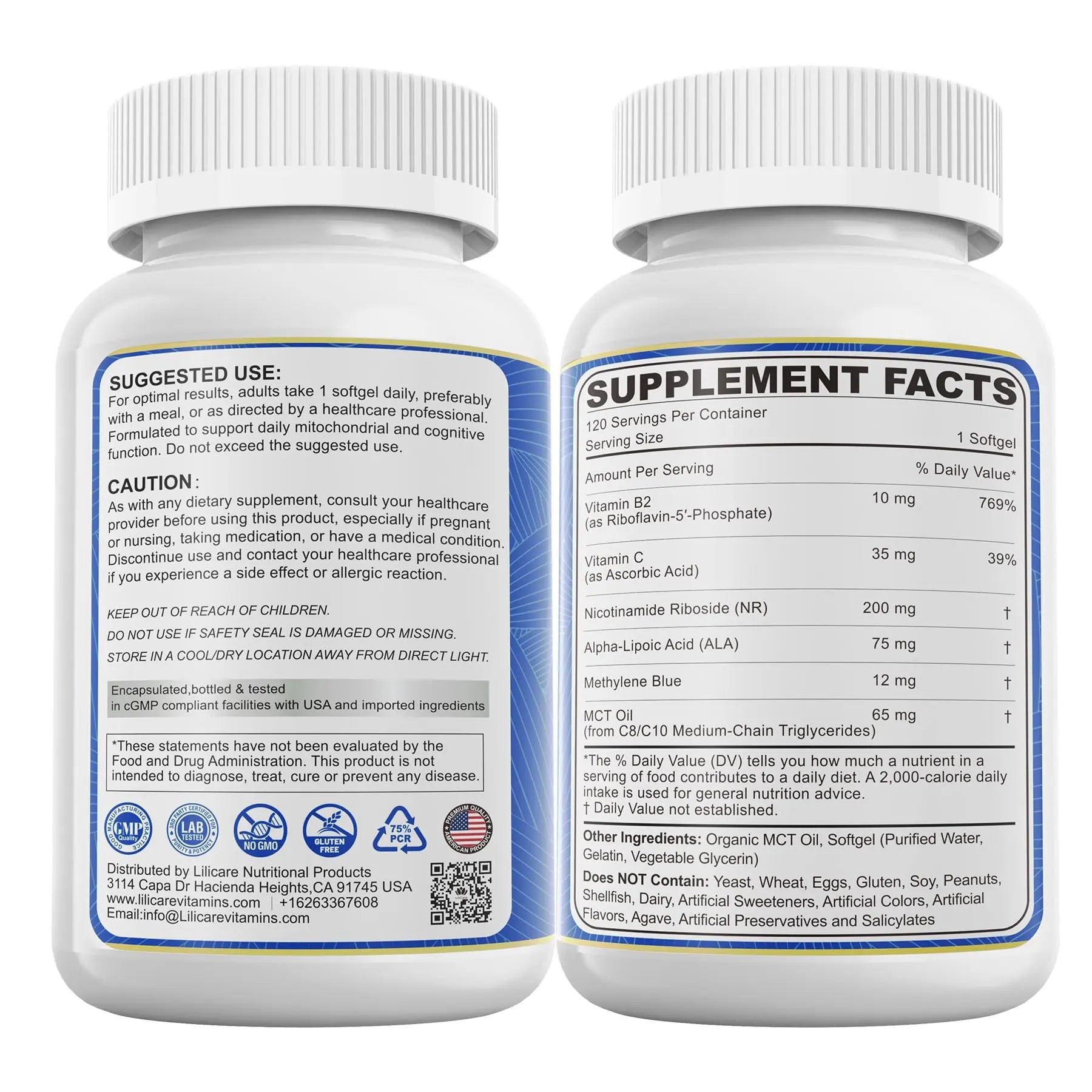LILICARE Advanced 12mg Methylene Blue Softgels for Humans | Upgraded Brain & Cellular Energy Supplement with CoQ10, NR & ALA | High Absorption Formula, Non-GMO, Mitochondrial & ATP Support, 120 Cts LILICARE Au supplements