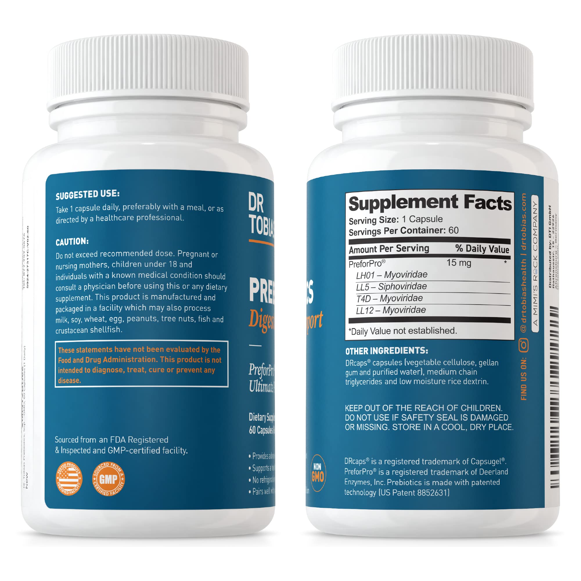 Dr. Tobias Prebiotics, Supports Digestion & Gut Health, Feed Good Probiotic Bacteria Dr. Tobias Au supplements