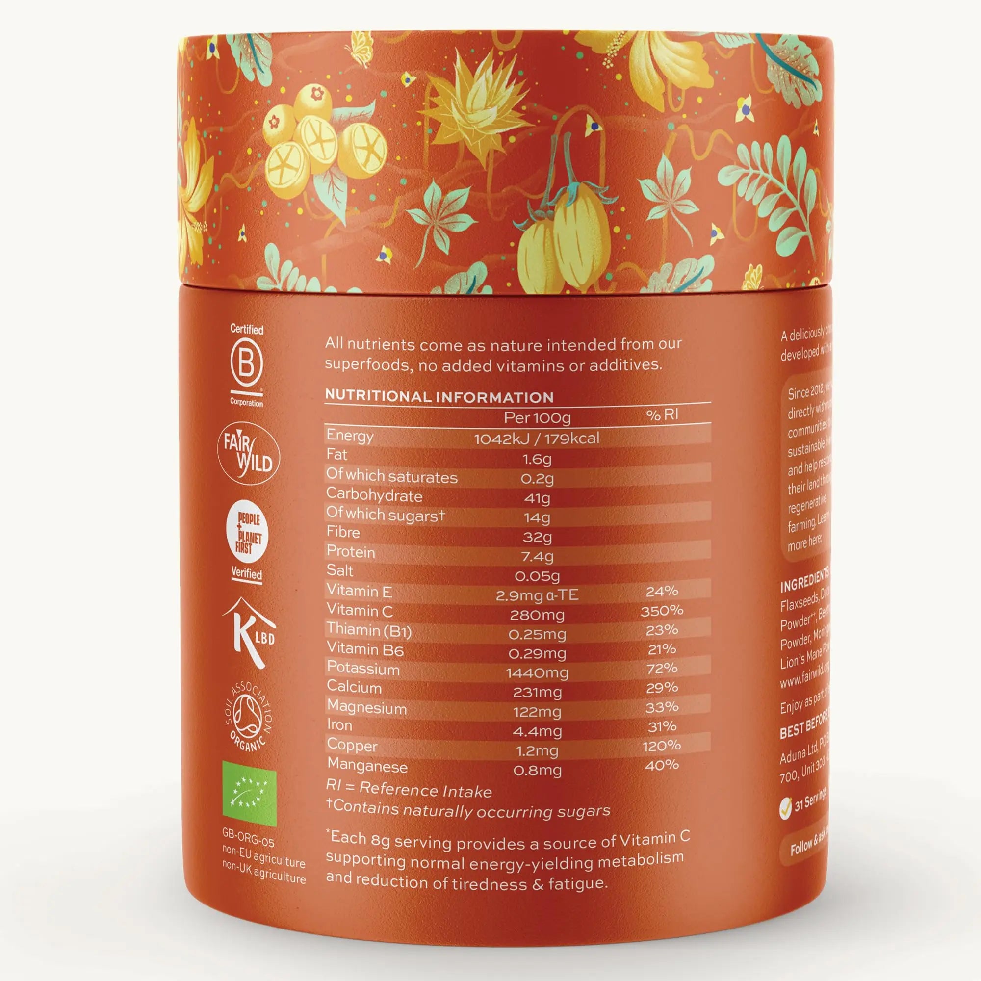 Aduna Organic Energy Superfood Blend | 100% Natural Stir-in Blend With 10+ Superfoods for Natural Energy, Focus & Reduced Tiredness | Vegan Powder for Yogurt, Juices, & Smoothies | 250g Aduna Au supplements