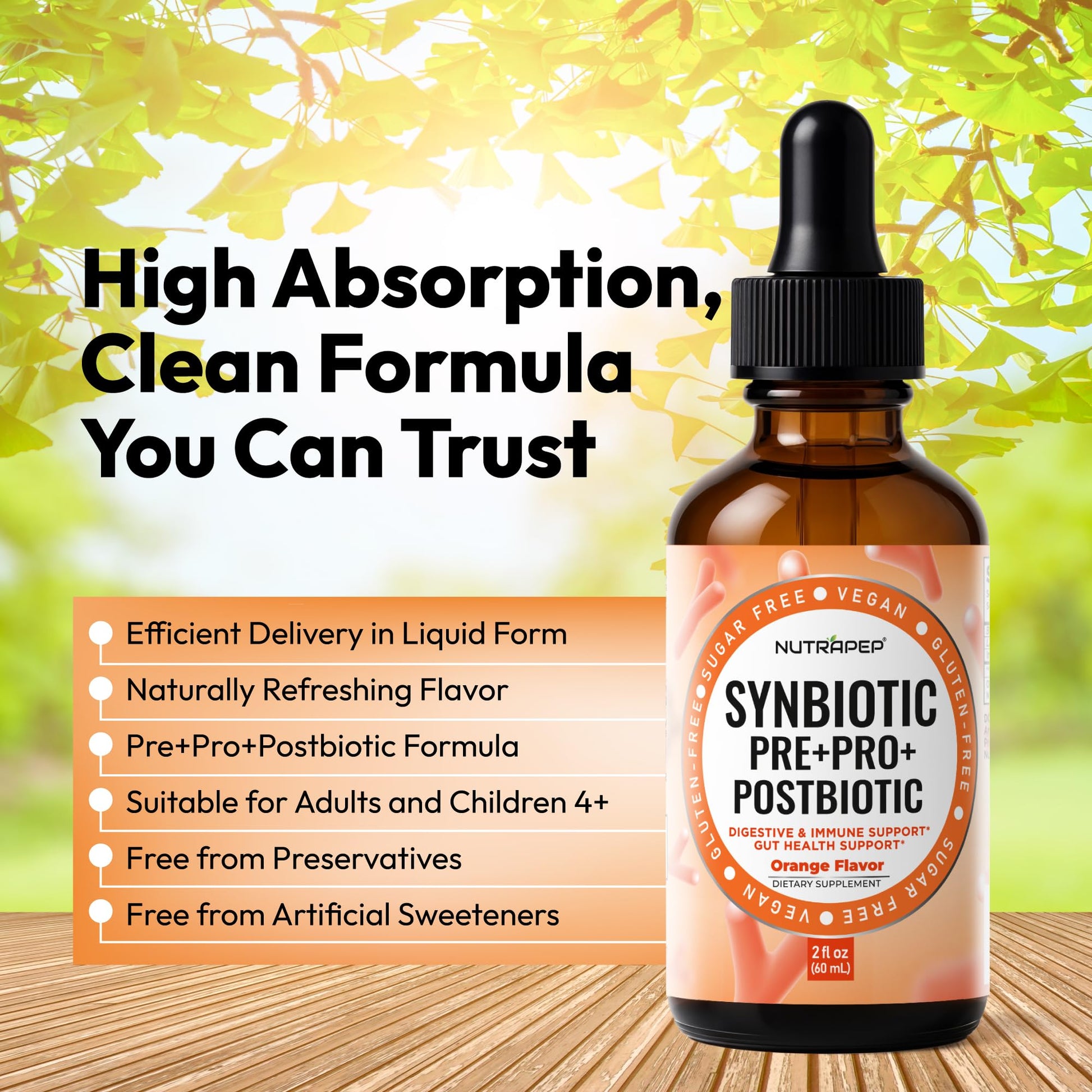 NutraPep Synbiotic Liquid Drops - Probiotic Prebiotic & Postbiotic Supplement for Adults Kids Ages 4+ - Daily Synbiotic for Gut Health Digestive & Immune Support - Vegan Gluten-Free Sugar-Free 2 fl oz NutraPep Au supplements