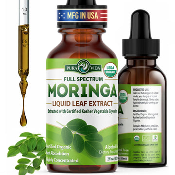 PURA VIDA MORINGA Leaf Extract Liquid Drops - USDA Organic Certified - Highly Purified, Bioavailable & Faster Absorption than Moringa Powder or Capsules