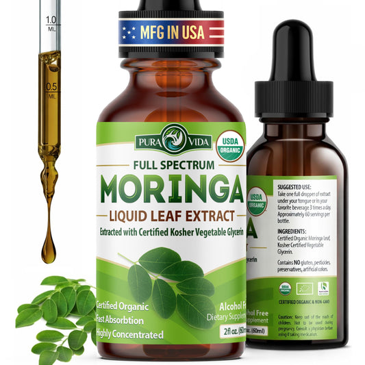 PURA VIDA MORINGA Leaf Extract Liquid Drops - USDA Organic Certified - Highly Purified, Bioavailable & Faster Absorption than Moringa Powder or Capsules PURA VIDA MORINGAUS supplements