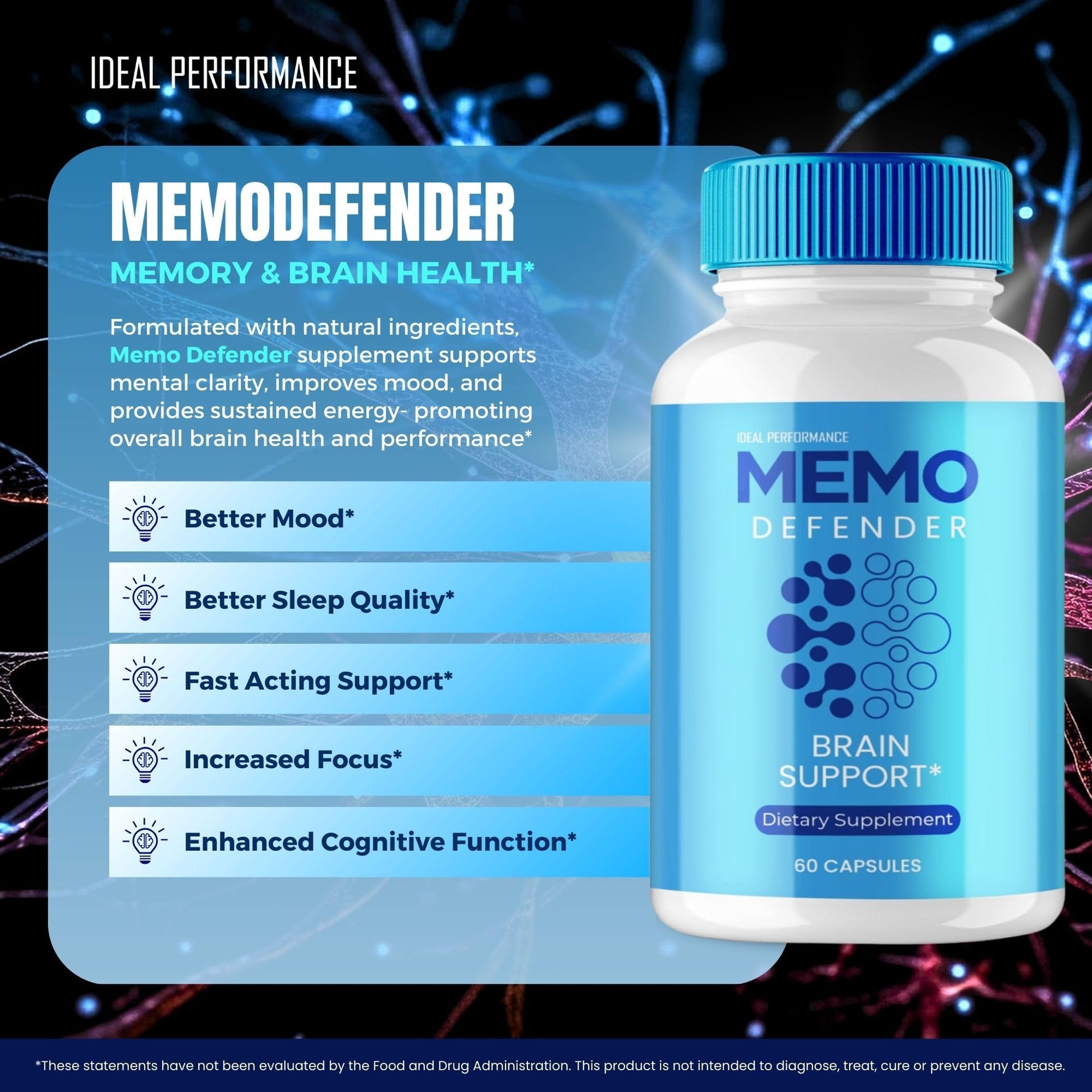 Memo Defender Brain and Memory Support Capsules, Memo Defender for Memory Supplement Pills, Advanced Formula Nootropic Pills for Brain Health Support, MemoDefender Health Blend Reviews (2 Pack) IDEAL PERFORMANCE Au supplements