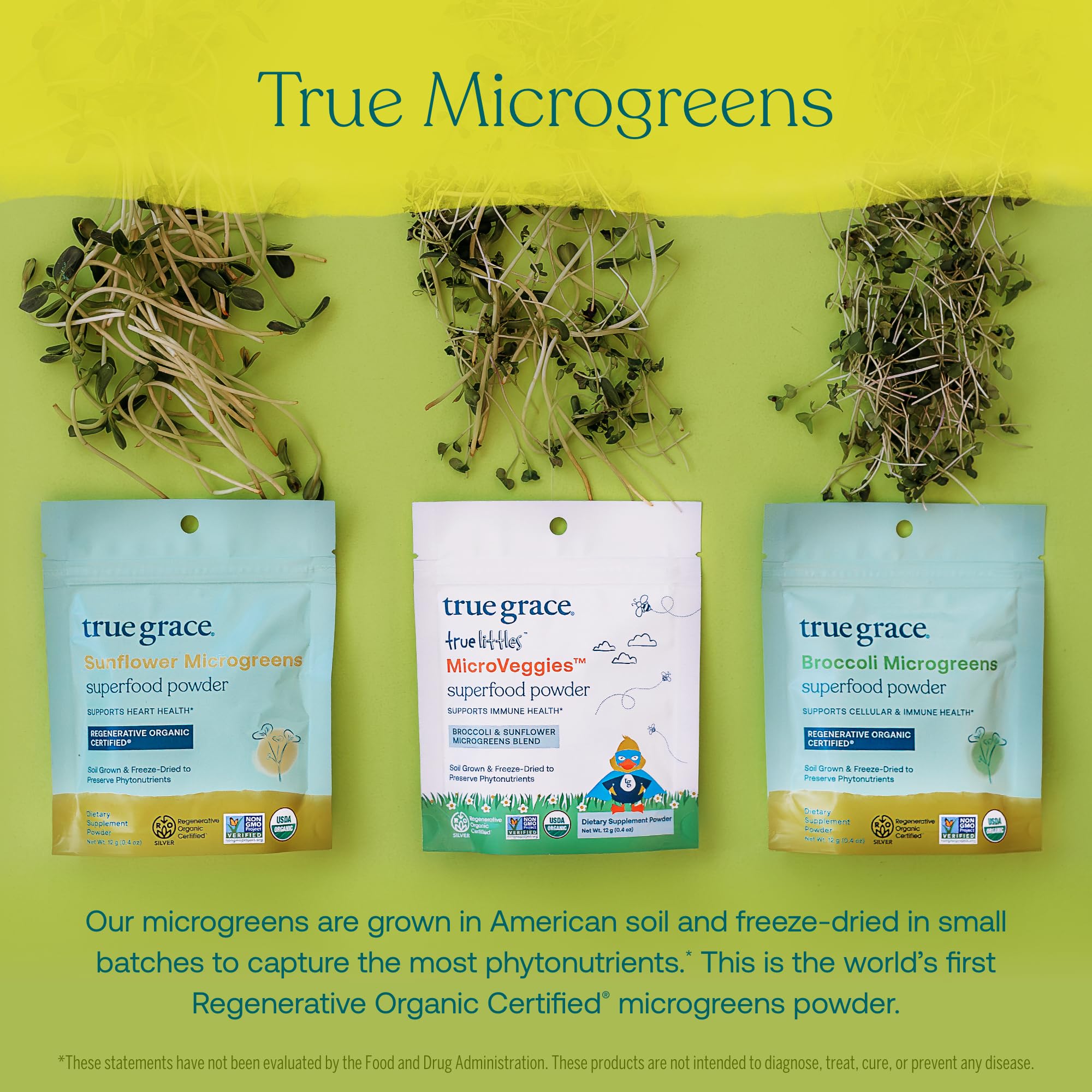 True Grace True Littles MicroVeggies - 0.4 oz - Kids Daily Superfood Powder for Immune Health - Gluten & Soy Free, Vegan, Regenerative Organic Certified - 30 Servings True Grace Au supplements