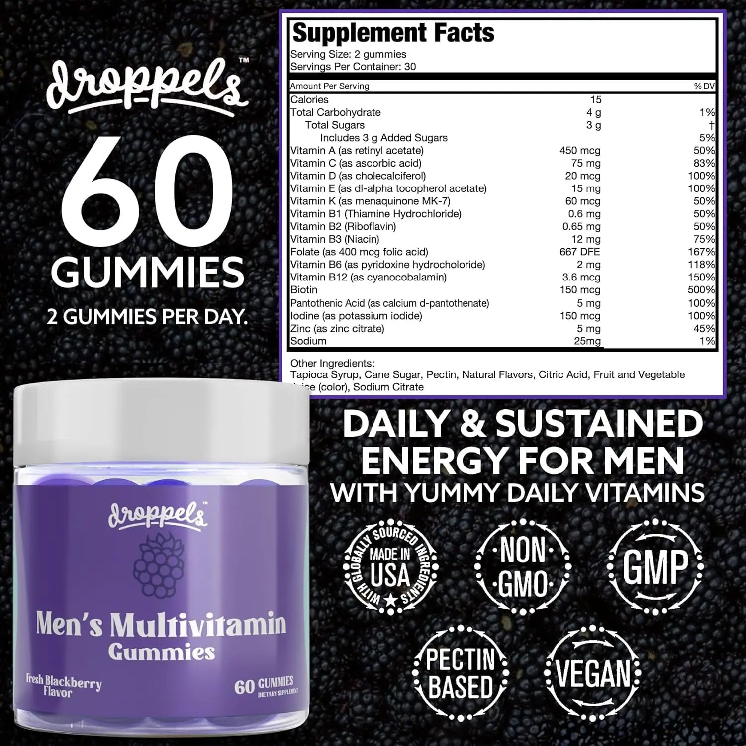 Droppels His & Hers Bundle: Men's & Women's Multivitamin Gummies | Vegan, Non-GMO, Pectin-Based | BlackBerry & Peach Tea Flavors Droppels Au supplements