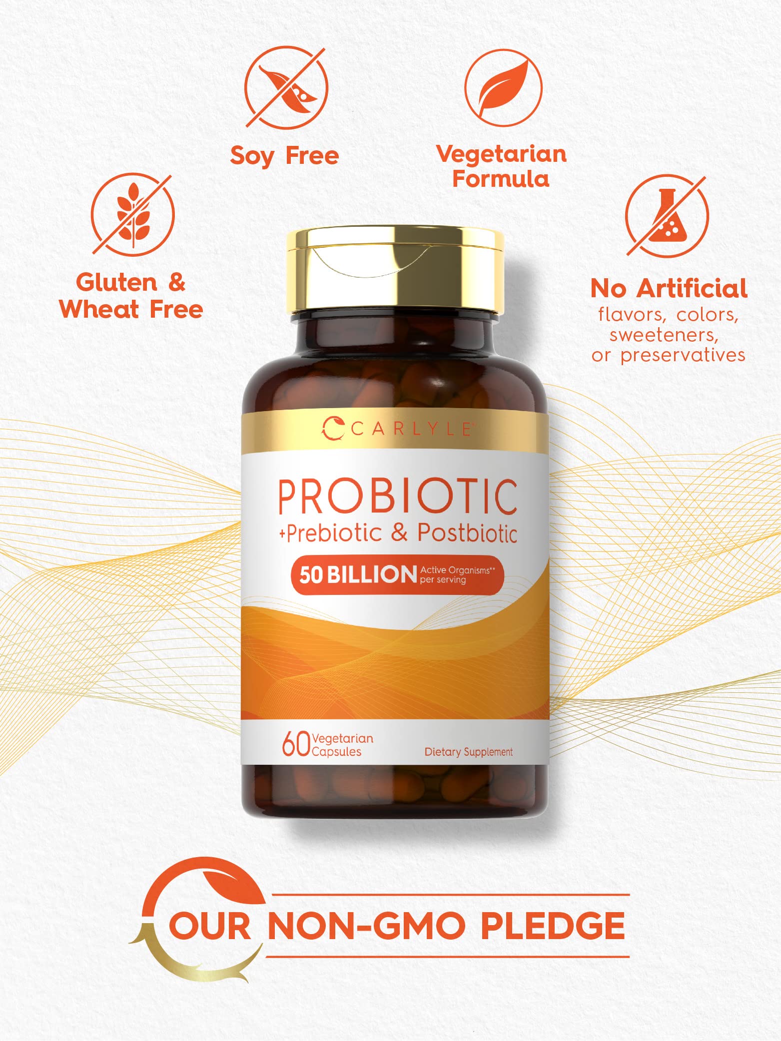 Carlyle Probiotic for Women and Men | 50 Billion CFU | 60 Capsules | Plus Prebiotic and Postbiotic | Complex Supplement | Vegetarian, Non-GMO, and Gluten Free Carlyle Au supplements