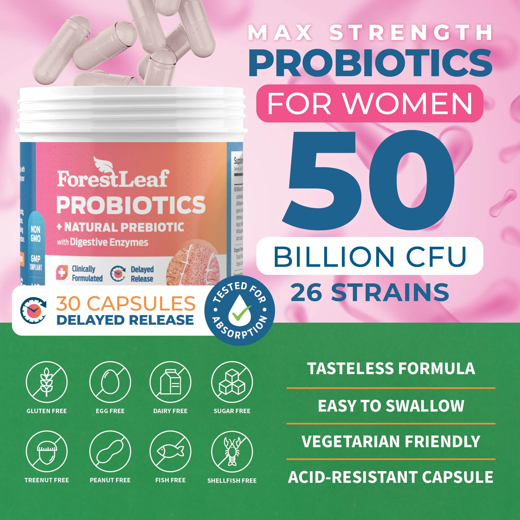 ForestLeaf Womens Probiotic 50 Billion CFU with Organic Prebiotics, Digestive Enzymes ForestLeaf Au supplements