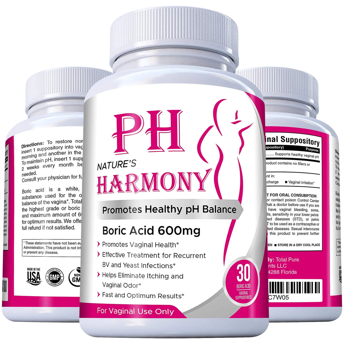PURE PLANT HOME Boric Acid Suppositories Nature's Harmony 30 Count 600 mg 100% Pure Made in USA Nature's Harmony Au supplements