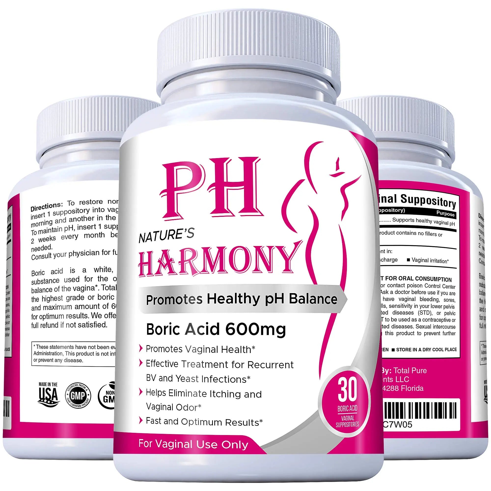 PURE PLANT HOME Boric Acid Suppositories Nature's Harmony 30 Count 600 mg 100% Pure Made in USA Nature's Harmony Au supplements