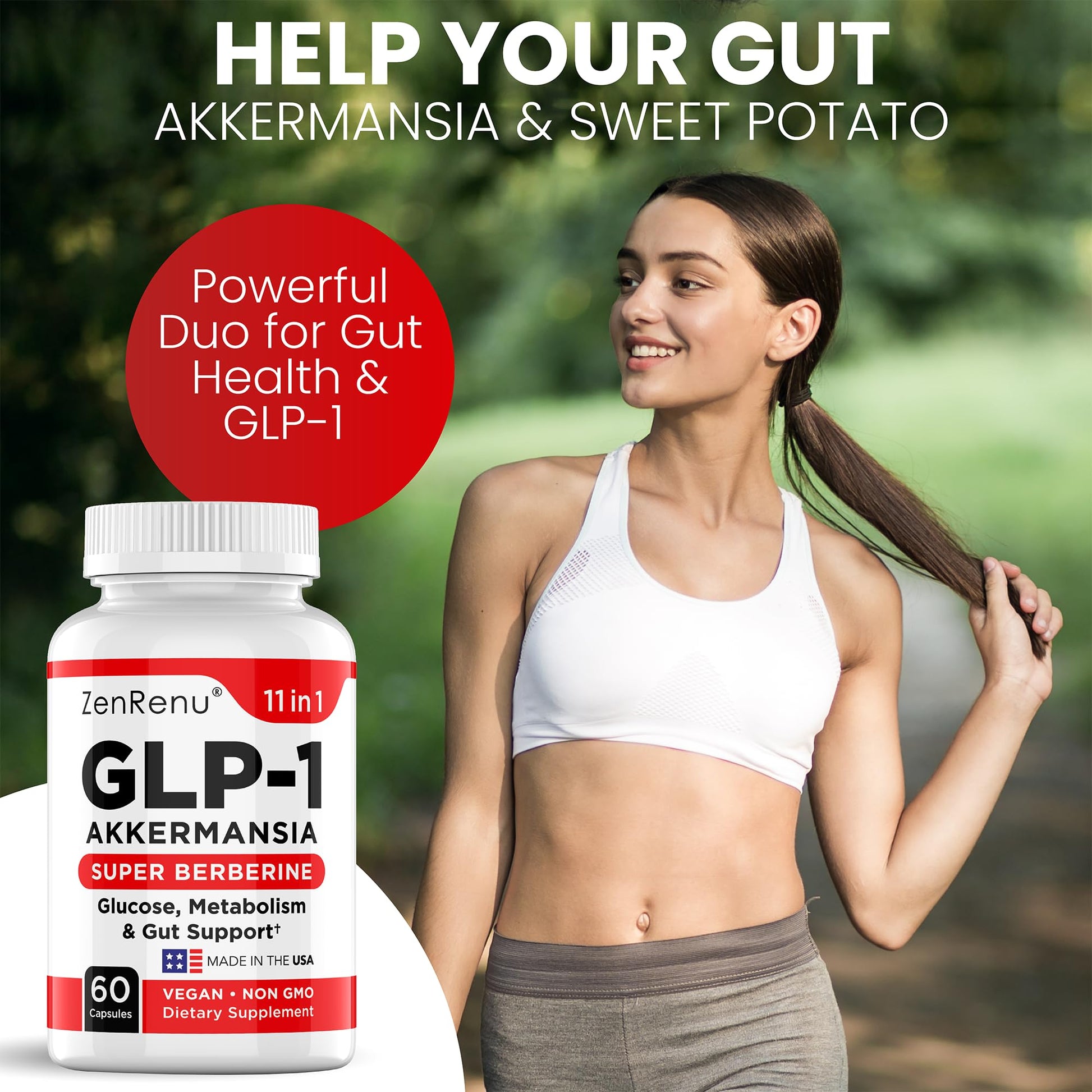 Zenrenu GLP-1 Supplement for Women - Natural Metabolism, Appetite & Craving Support – Super Berberine, Cinnamon,Akkermansia Probiotic,11-in-1 Gut Support - GLP Activate -60 Vegan Caps Zenrenu Au supplements